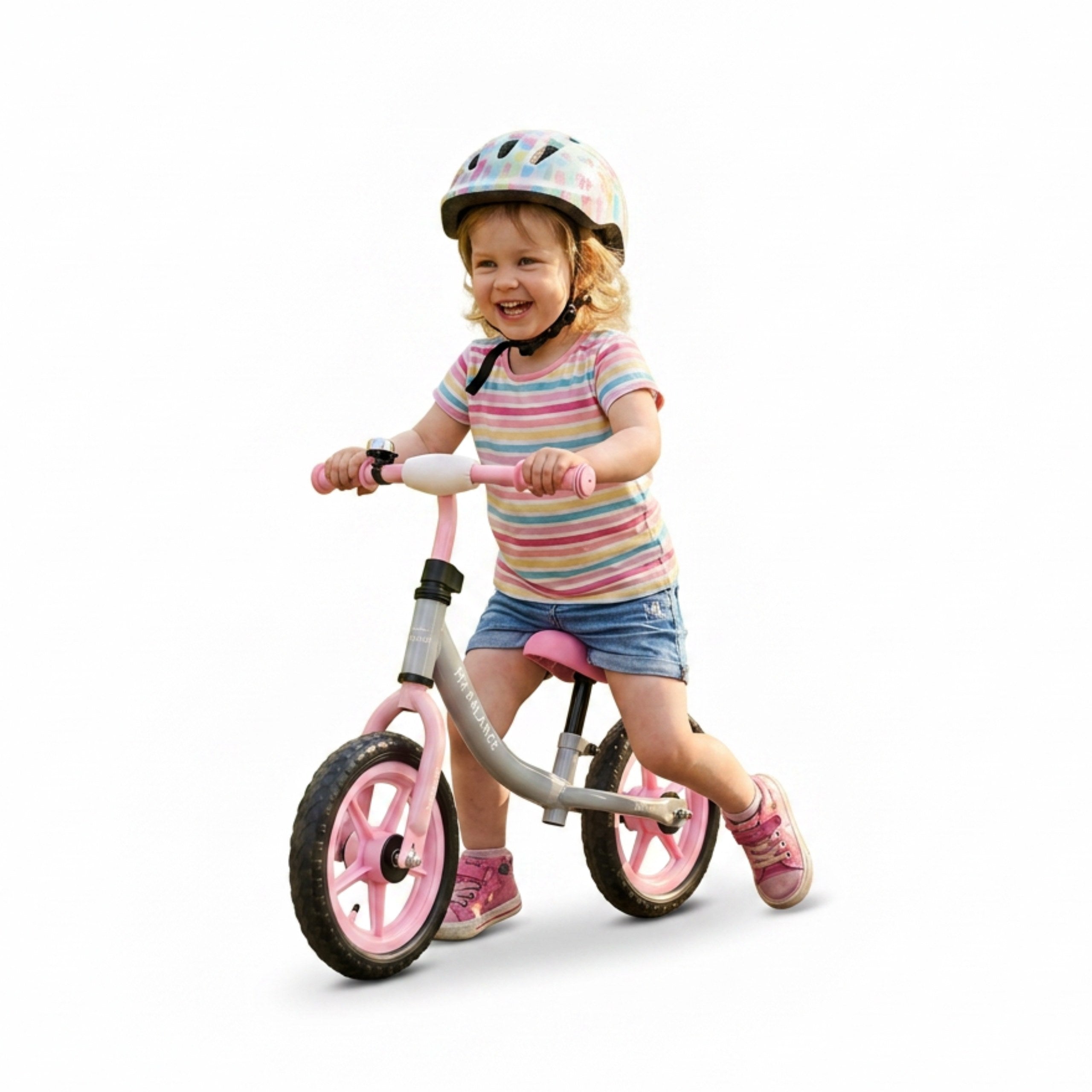 Children's Running Bike Lightweight Rejectable 1,8kg Foam Wheels Grey Pink Height 80–108 cm