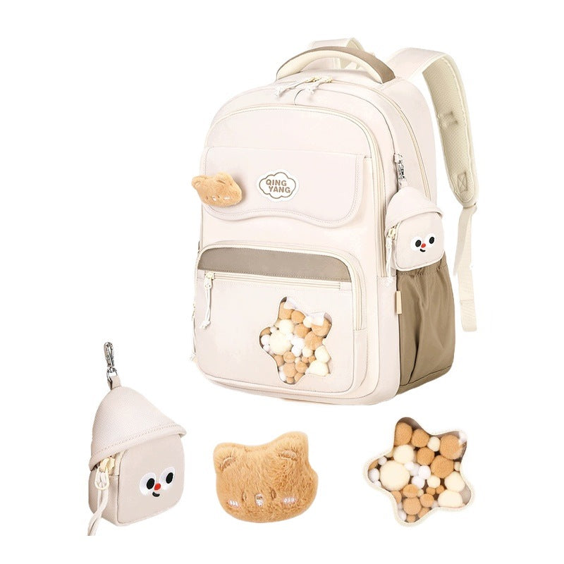 Children's School Backpack 1-6 High School Large Capacity Light Brown
