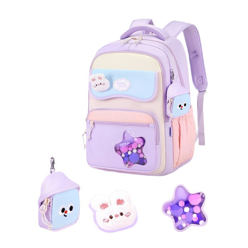 Children's School Backpack 1-6 High School Large Capacity Light Purple