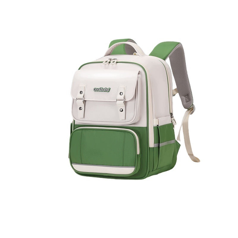 Children's School Backpack Antibacterial Lightweight Large Size Green-White