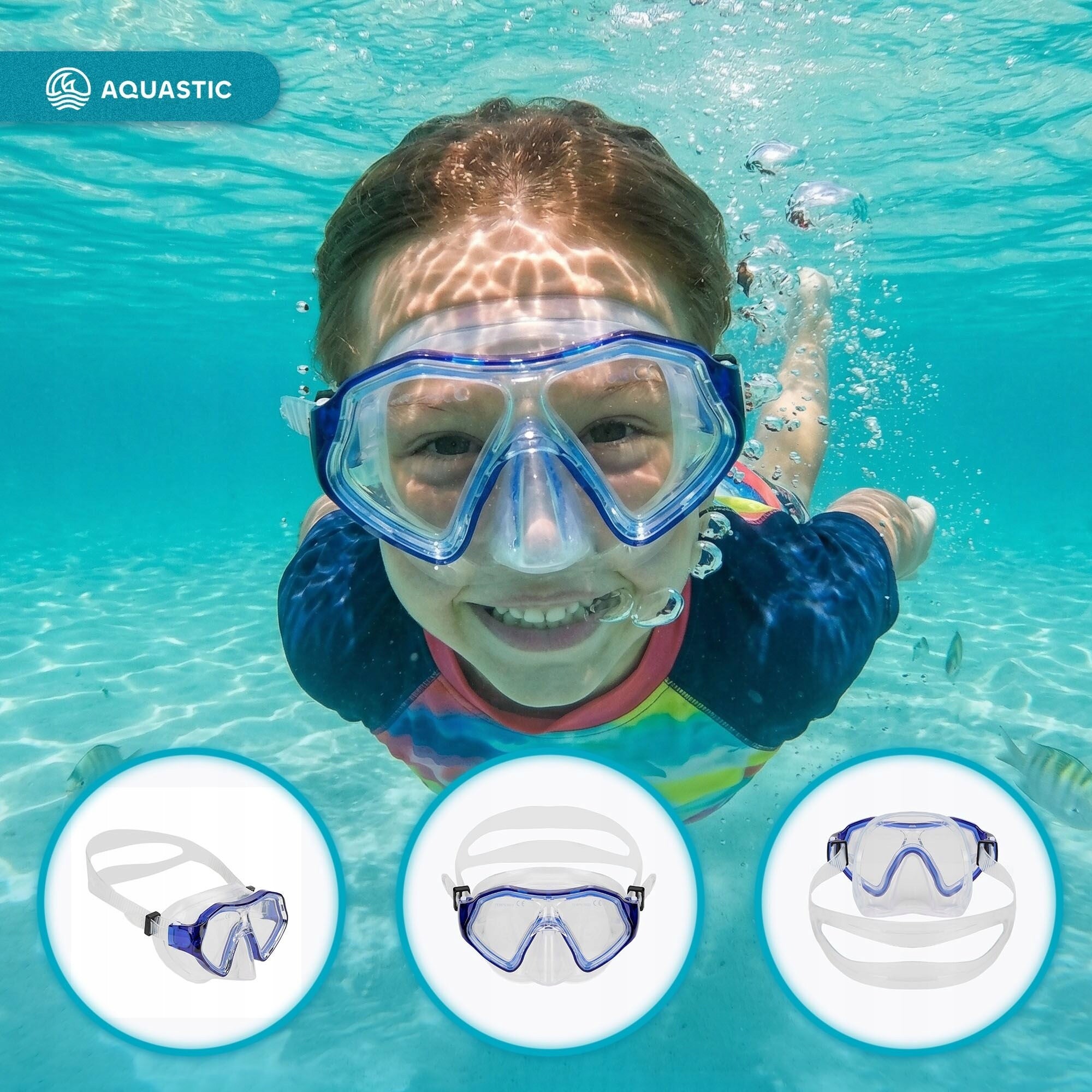Children's Swimming Diving Mask SNORKELING AQUASTIC Shelly Color blue