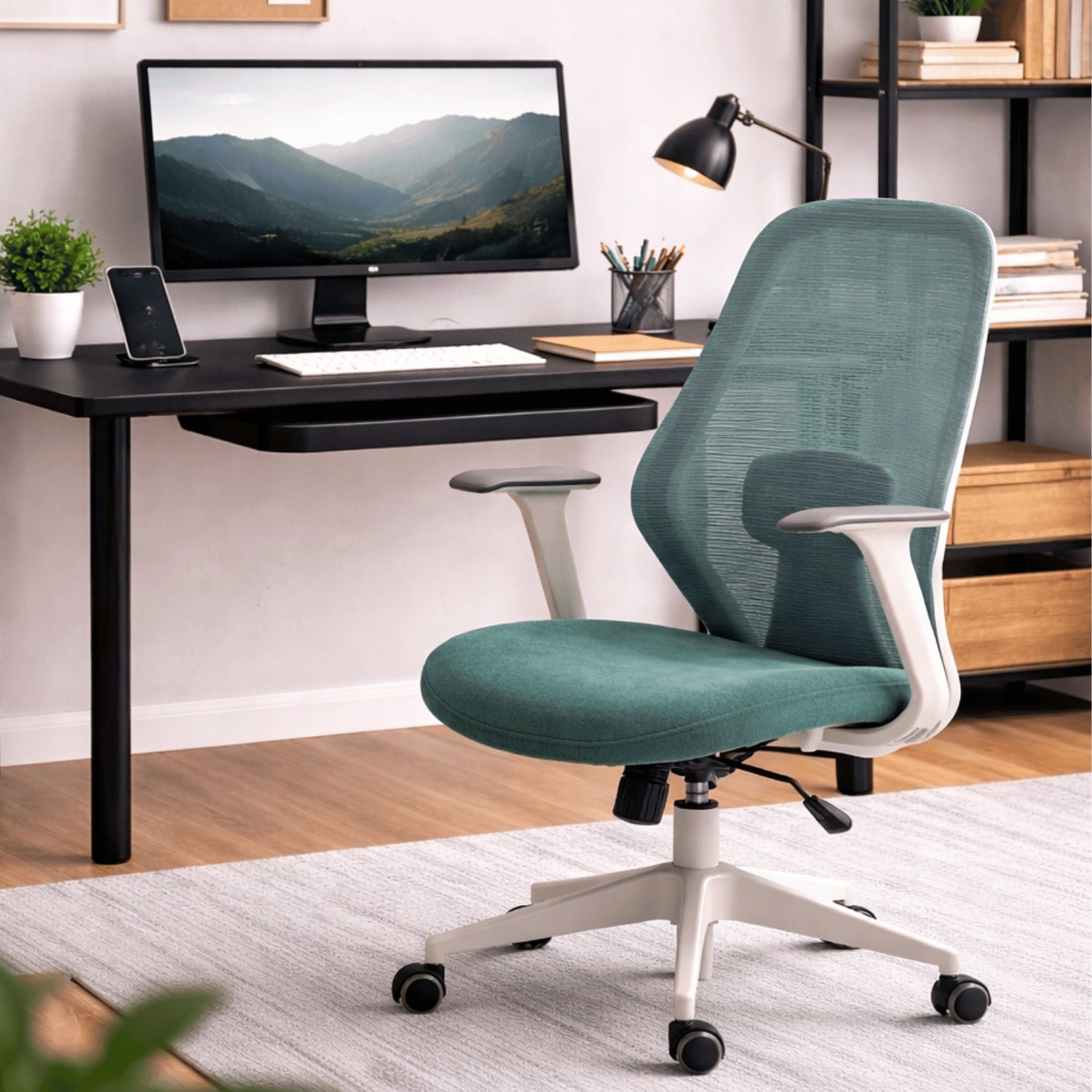 Children's Swivel Chair With Armrests For Desk Mesh Green RALIS Brand MONOVO