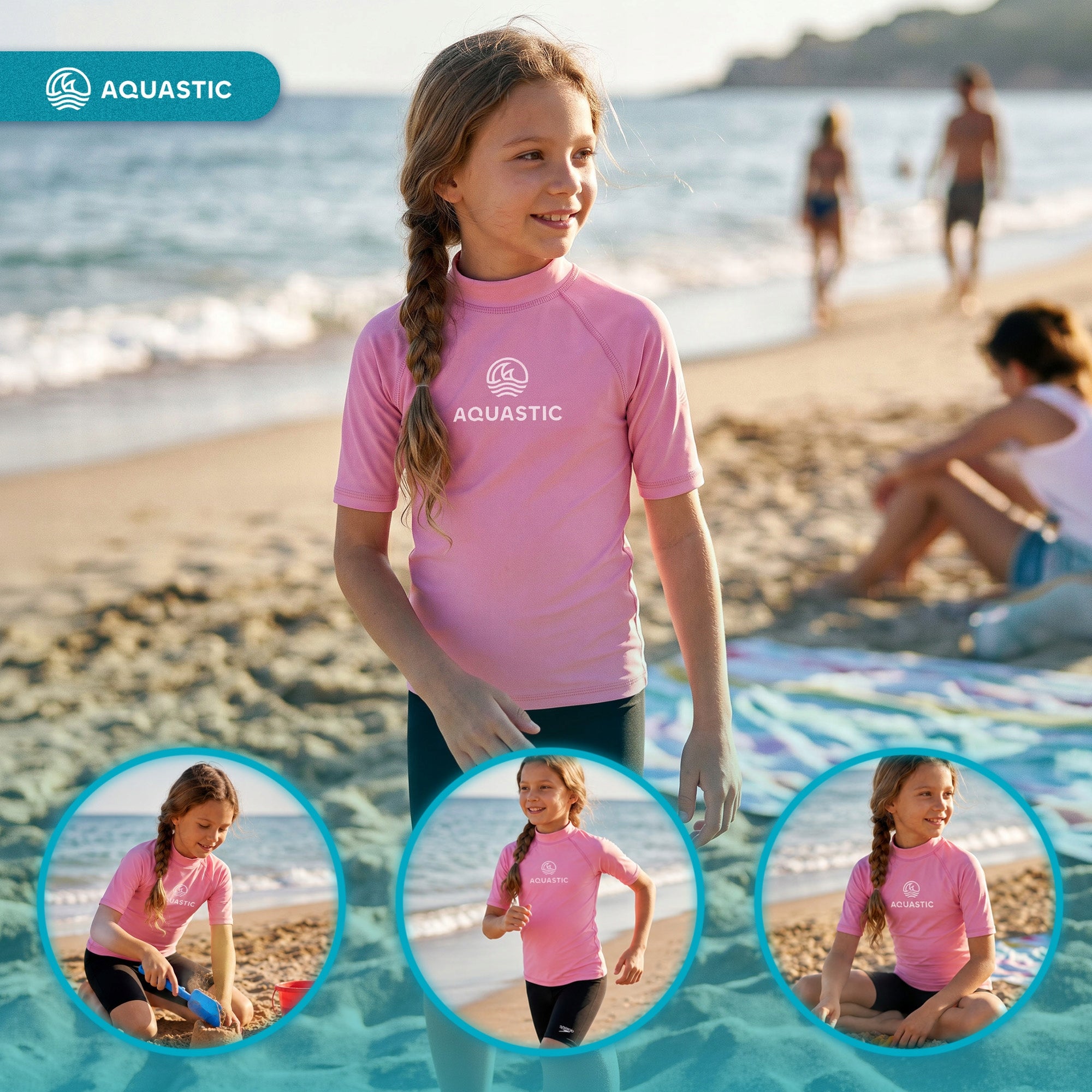 Children's T-shirt AQUASTIC Rimos UV 50+ UPF pink 141-150 QUICK-DRYING Size 150