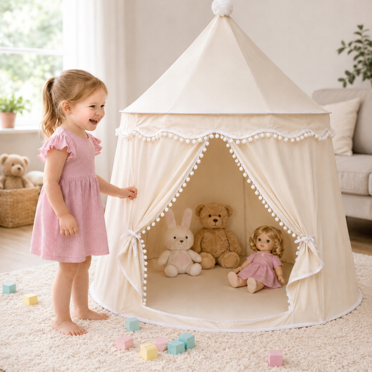 Children's TENT For Garden Room Home Castle Palace Folding Tipi Beige Manufacturer code 1371