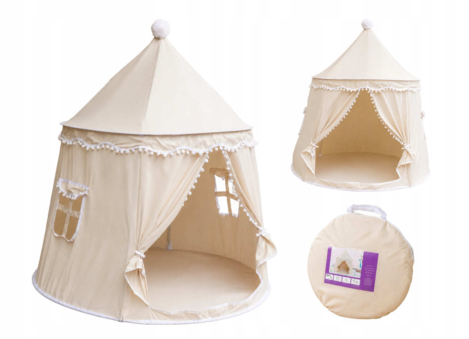 Children's TENT For Garden Room Home Castle Palace Folding Tipi Beige
