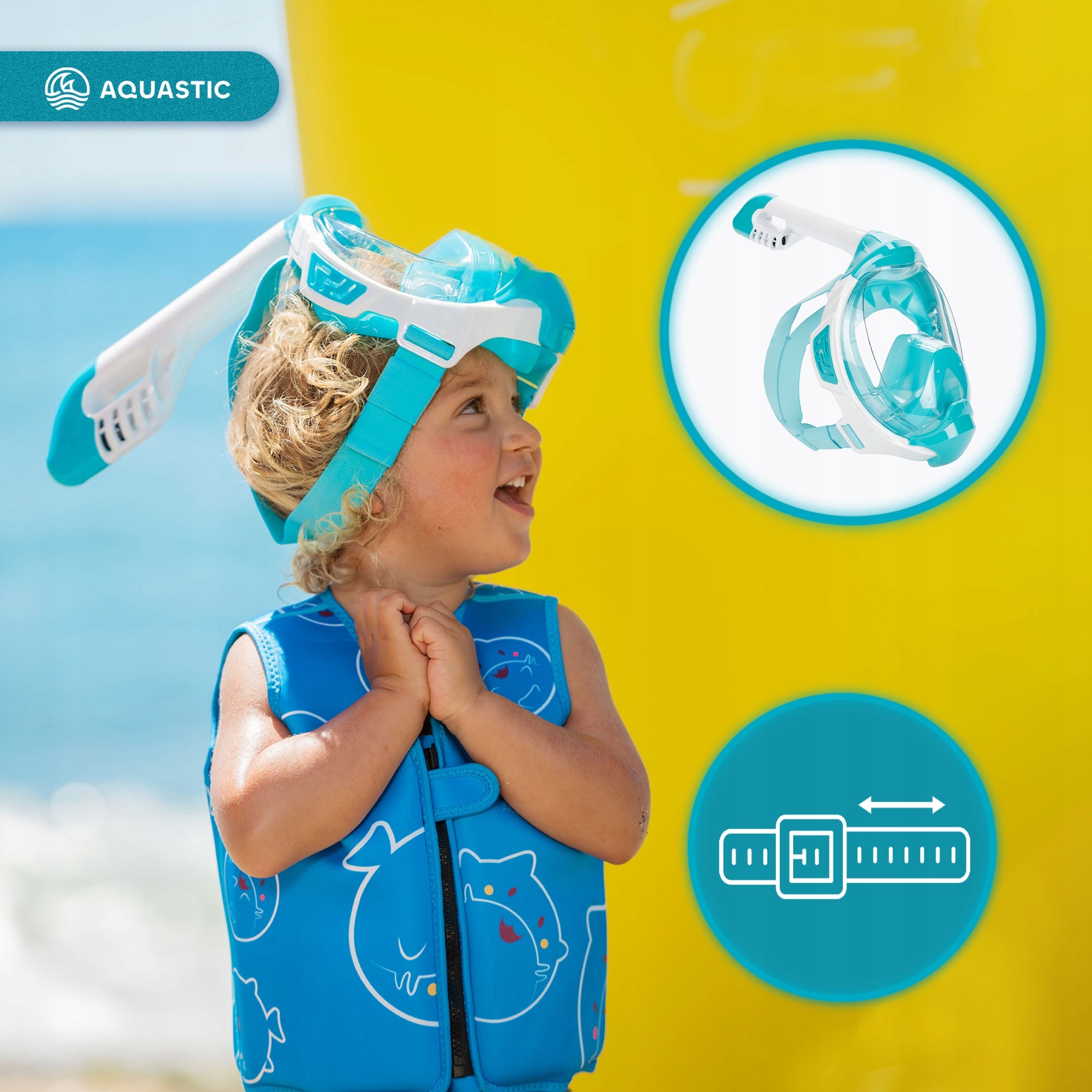 Children's Water Snorkeling Mask AQUASTIC KAI Jr Turquoise Gender boy
