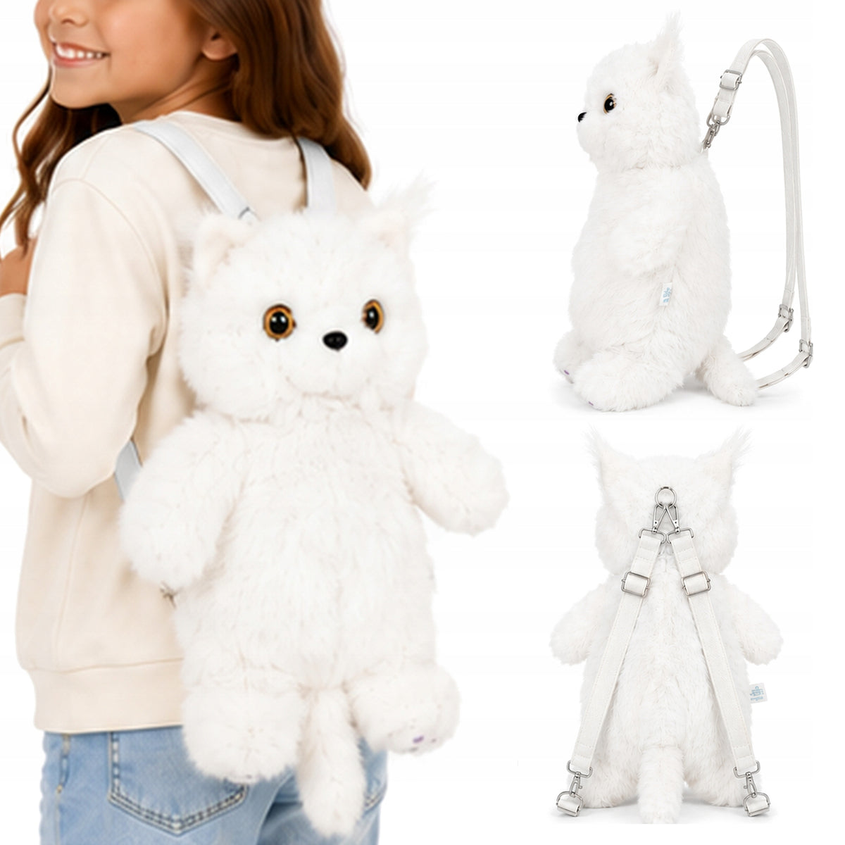 Children's backpack Plush Toy KITTEN Lynx for children girls WHITE