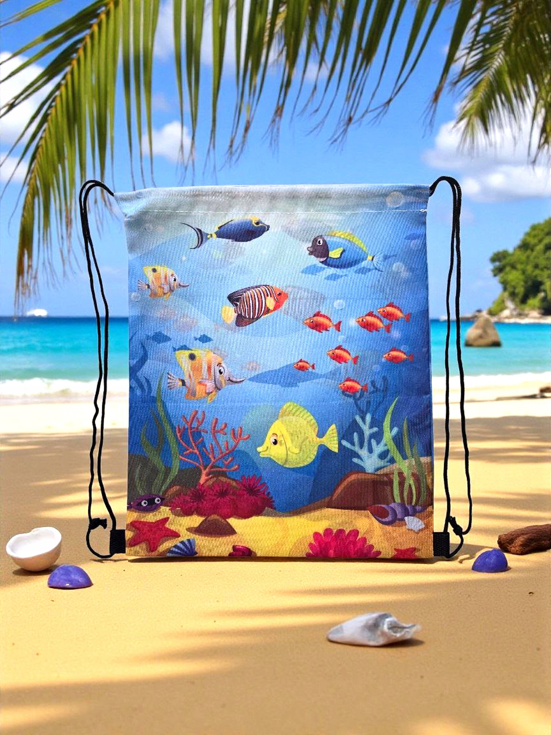 Children's bag with strings colorful fish for pool, beach, school Manufacturer code BACKP-FISH-1
