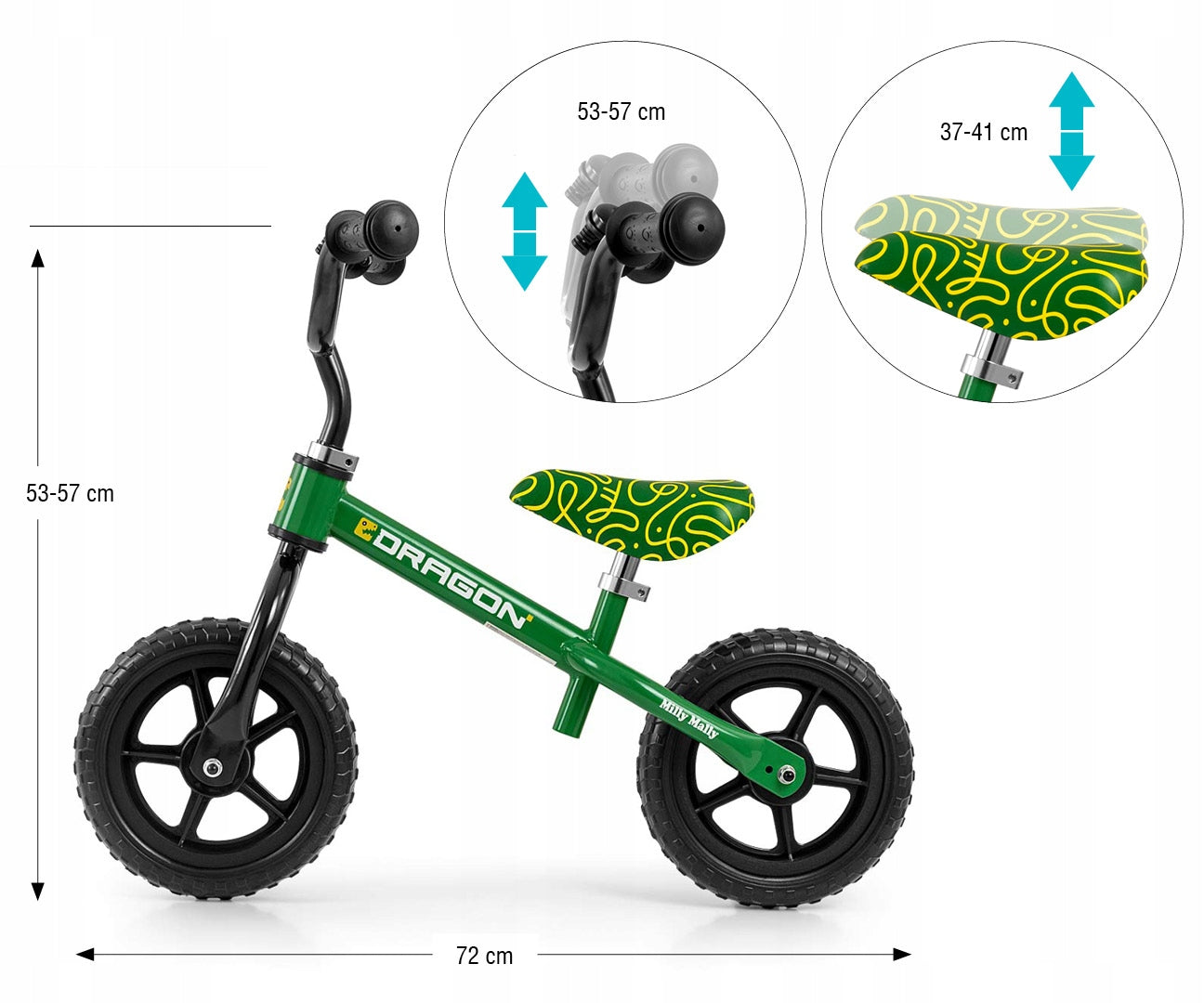 Children's balance bike +2 years Dragon Milly Mally green Model Dragon