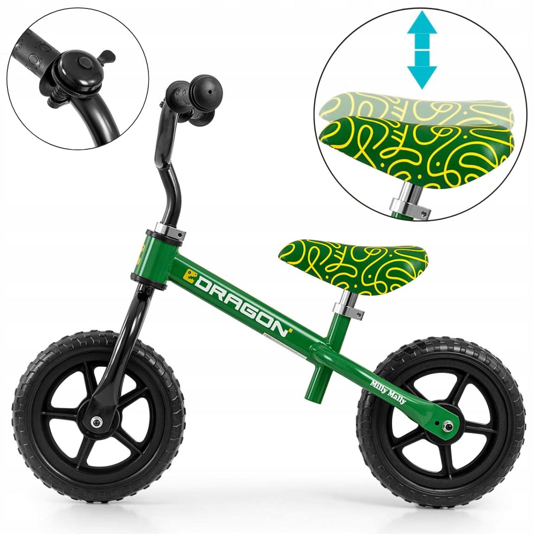 Children's balance bike +2 years Dragon Milly Mally green