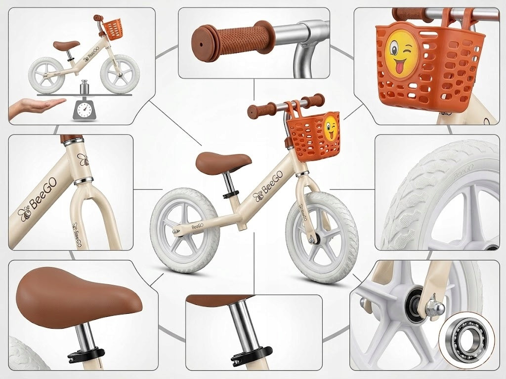 Children's balance bike BeeGO 12 inches from 2,5 sand beige gift Model BIEGOWY ROWEREK DLA DZIEWCZYNKI / CHŁOPCA