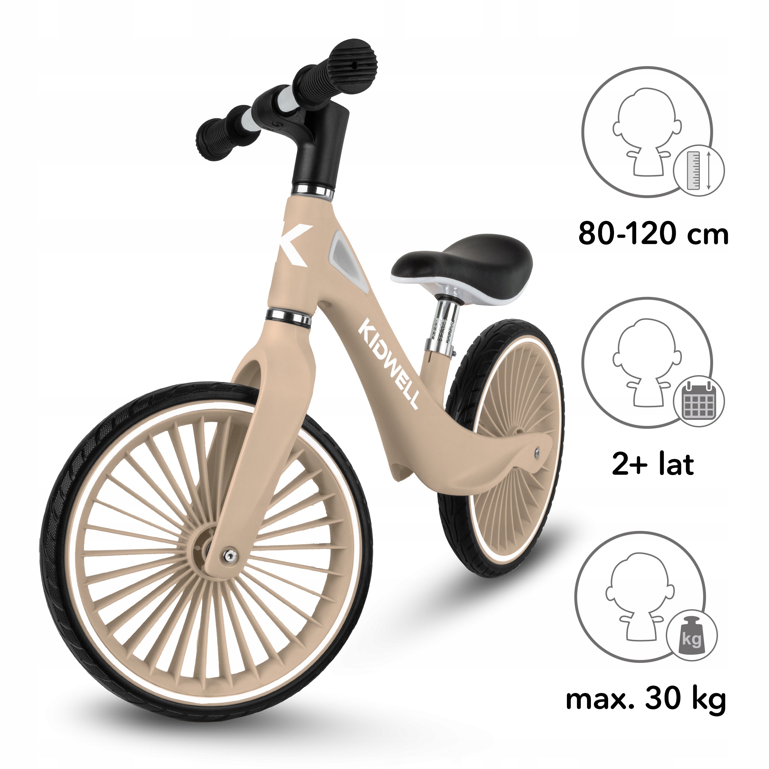 Children's balance bike Kidwell Nix Beige beige Height 80–120 cm