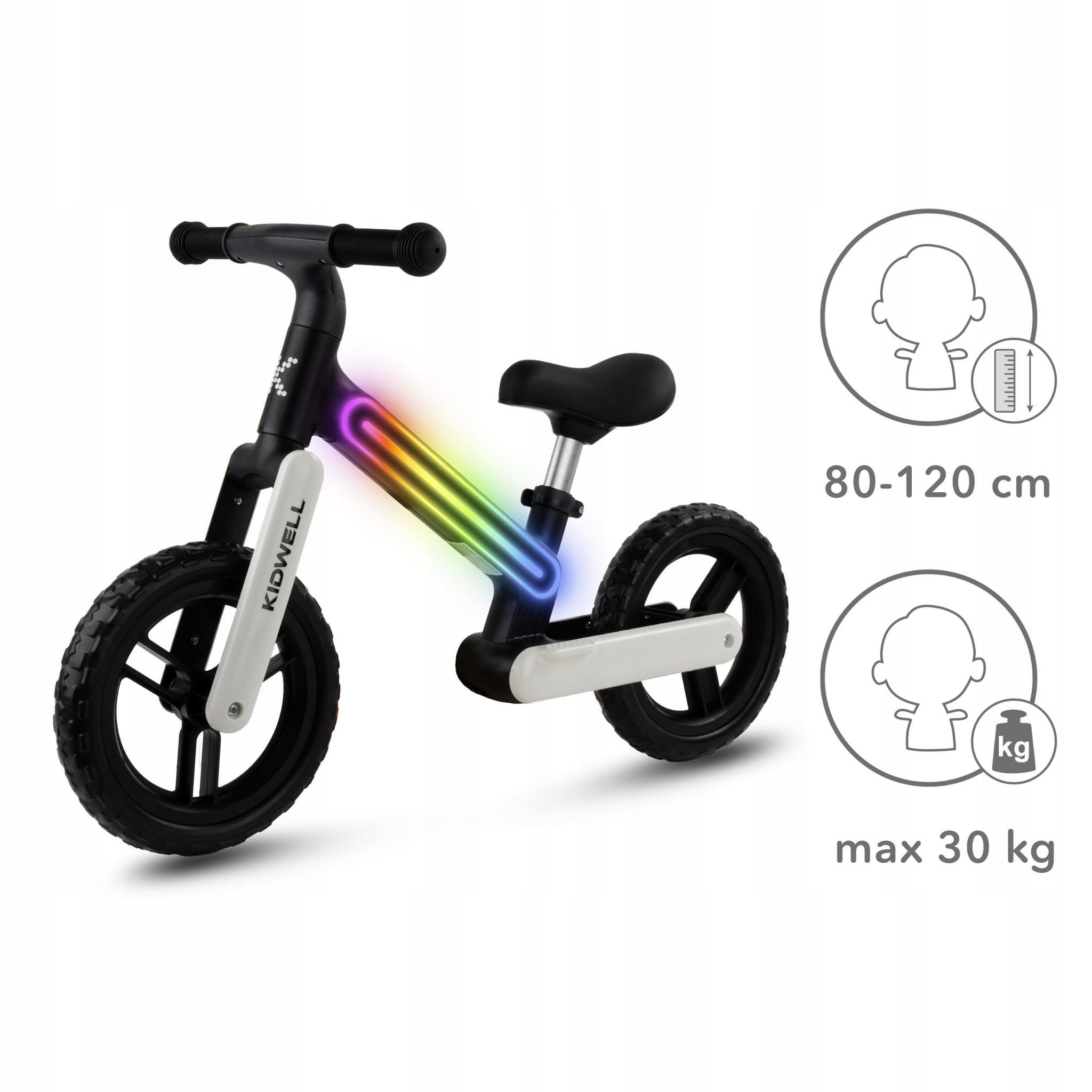 Children's balance bike Kidwell Suno Black LED lights up to 30kg nylon Maximum kid's weight 30 kg