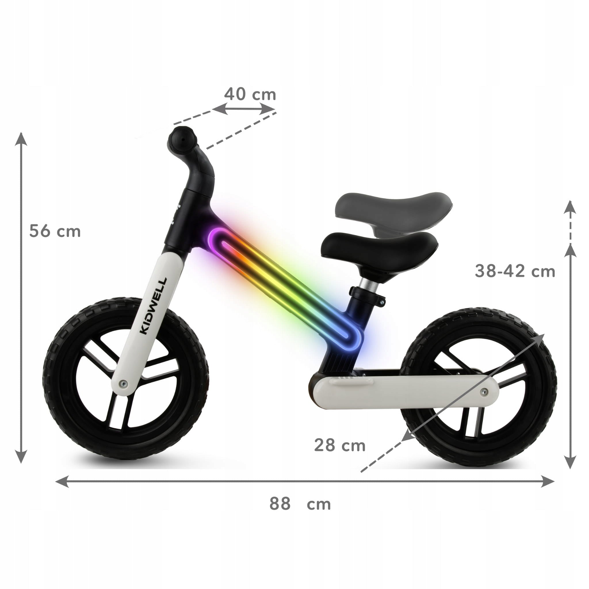 Children's balance bike Kidwell Suno Black LED lights up to 30kg nylon Weight 3.05 kg