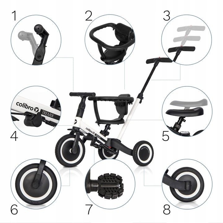 Children's balance bike black Colibro Tremix UP 6in1 with HIT pedals Manufacturer code Rowerek biegowy jeździk dla dzieci lekki