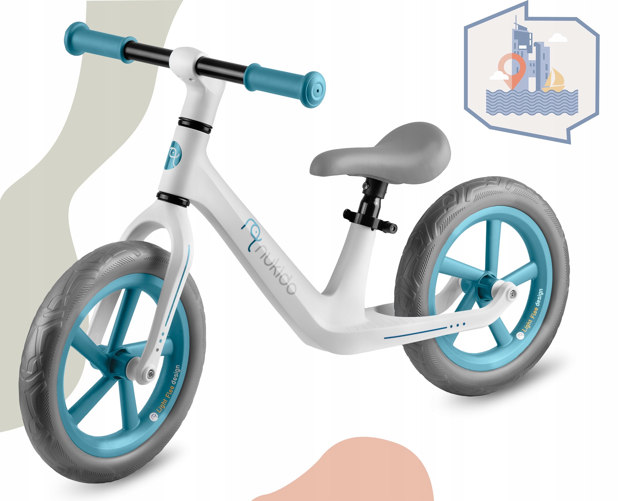 Children's balance bike durable Nukido Light Flee light Color white blue gray