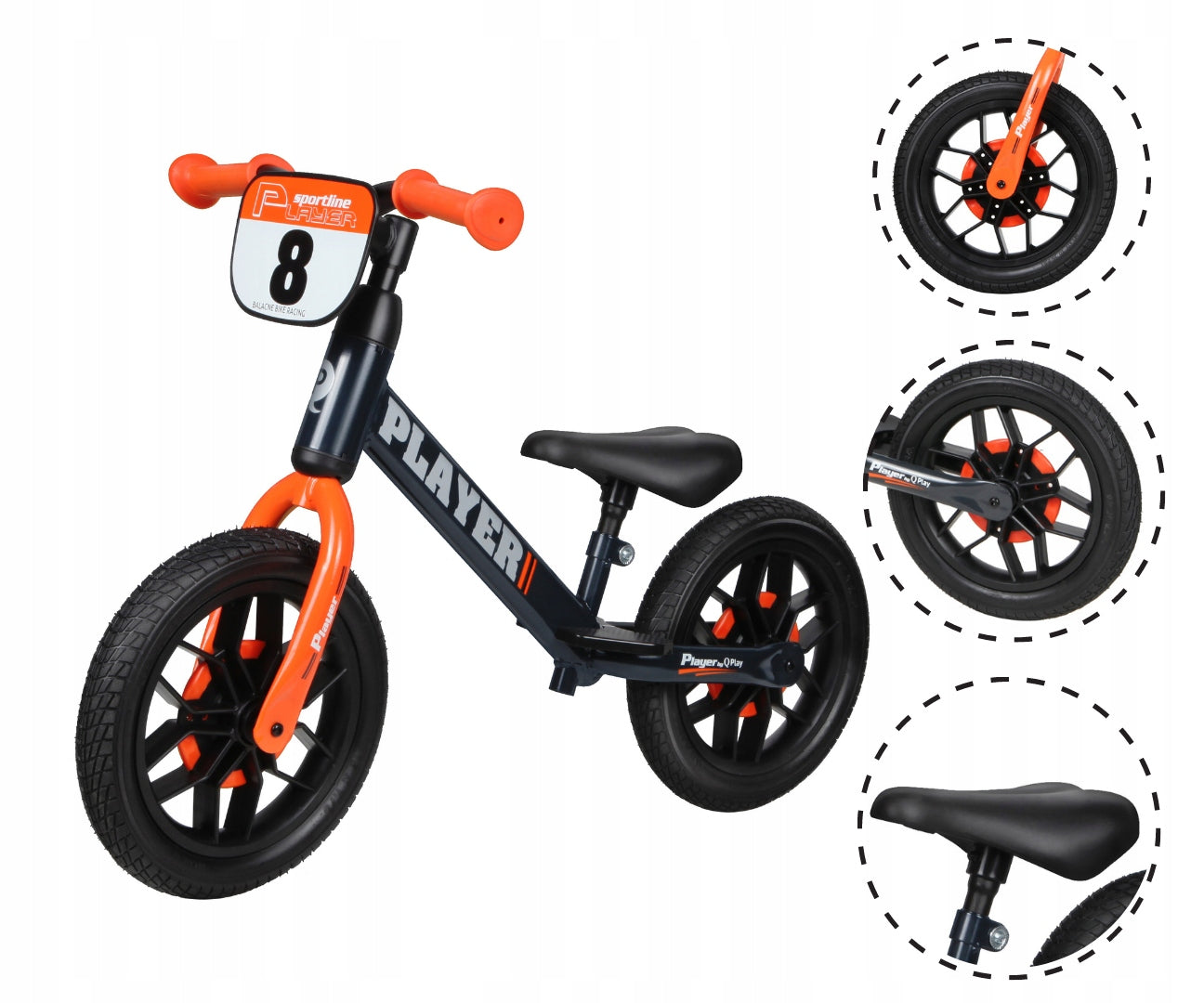 Children's balance bike ride-on glowing wheels 12" Player Qplay Packaging status original