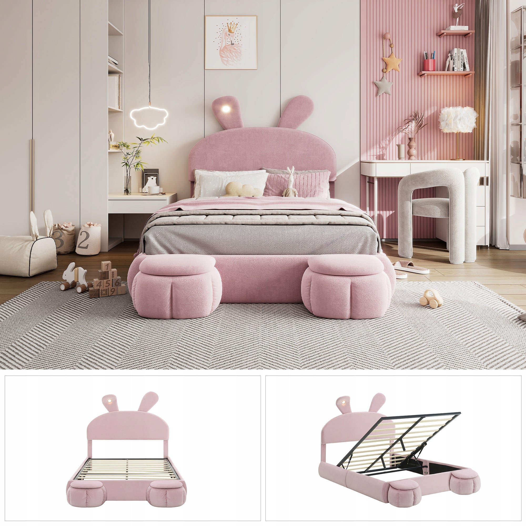 Children's bed Rabbit, hydraulic storage under the bed 140x200cm Manufacturer code 53068283PAA
