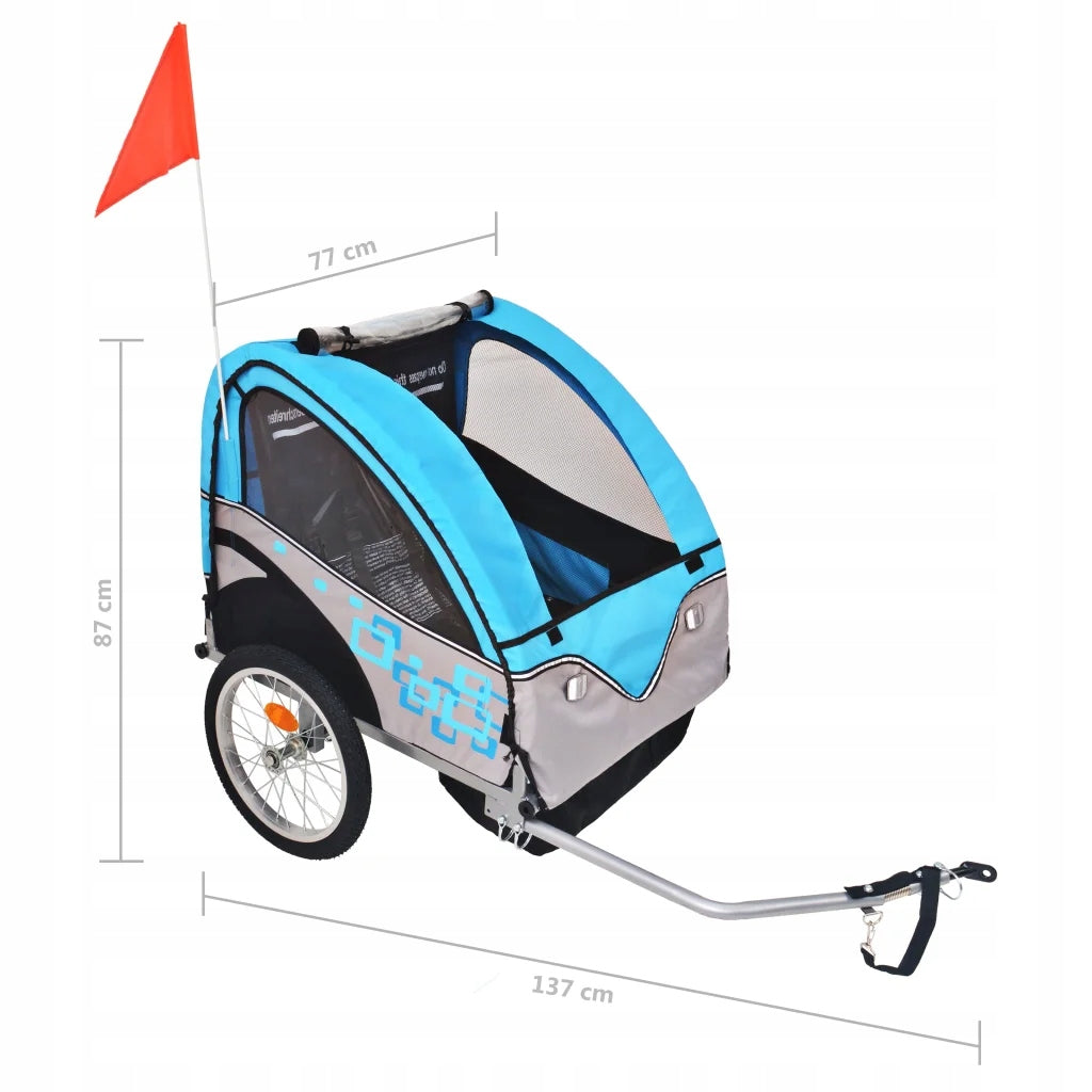 Children's bicycle trailer 1-2 person, grey-blue, 137x77x87 cm For for kids