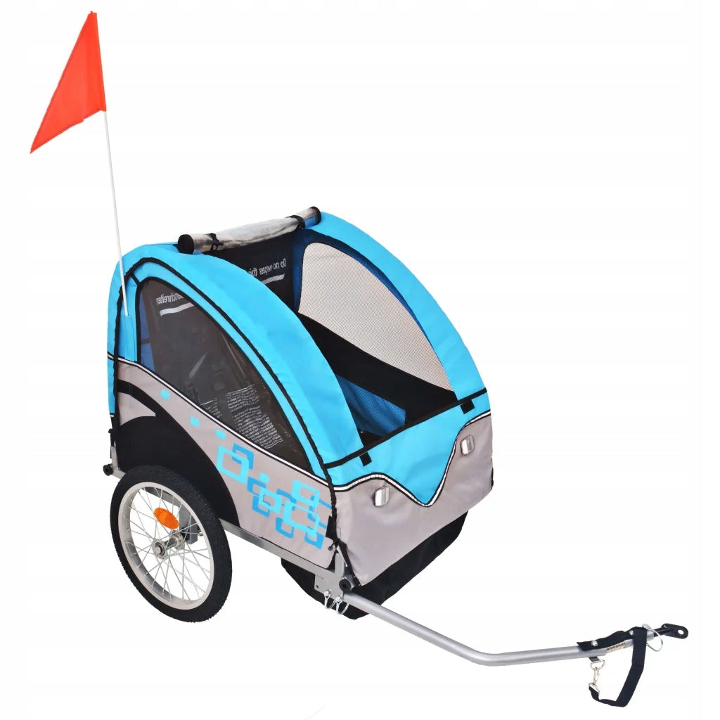 Children's bicycle trailer 1-2 person, grey-blue, 137x77x87 cm
