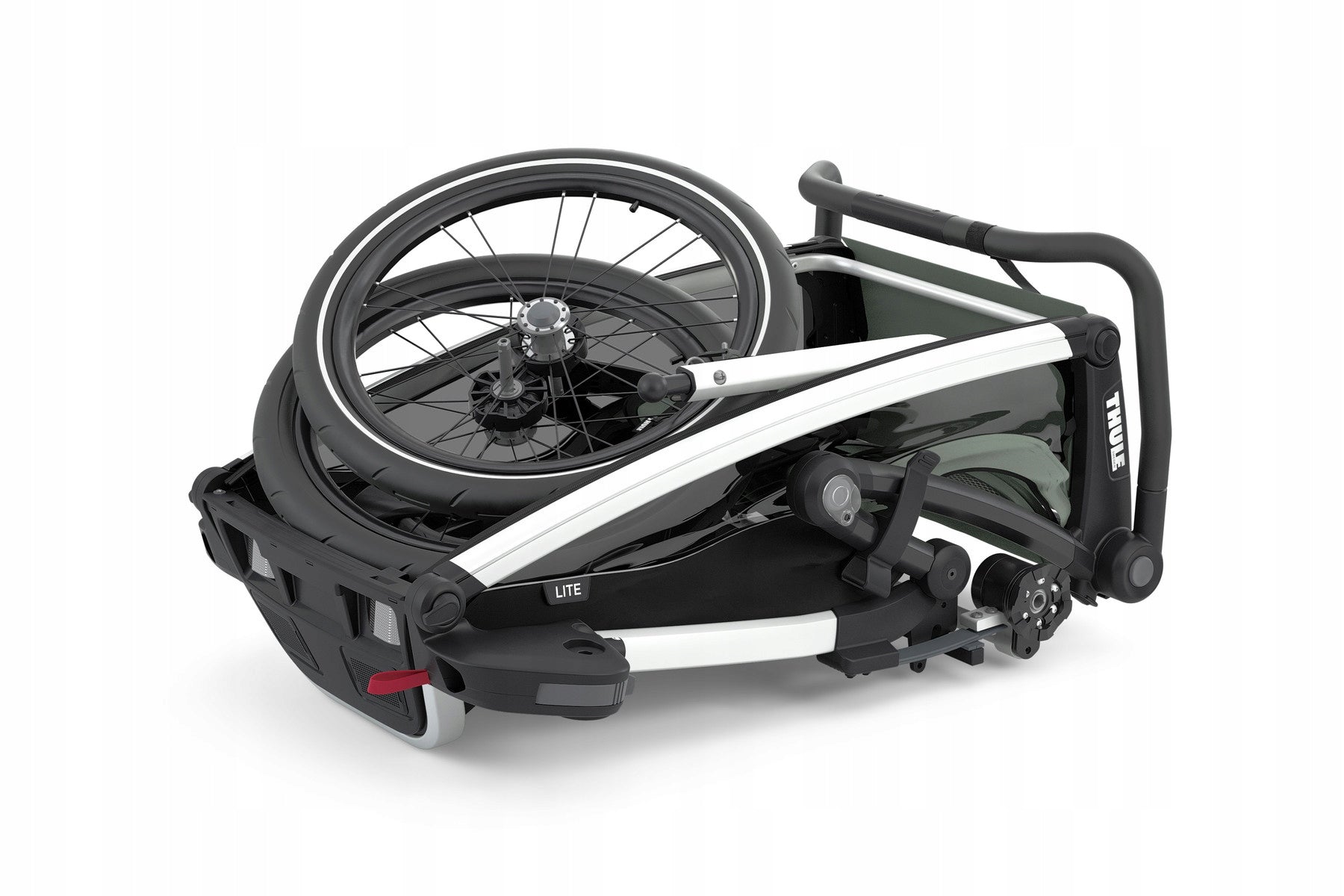 Children's bicycle trailer Thule Chariot Lite 1 Additional features shock absorption safety flag rain cover jogger function mosquito net hi-vis reflectors sun visors lighting pumped wheels cargo space foldable trailer design bag bicycle trailer hook