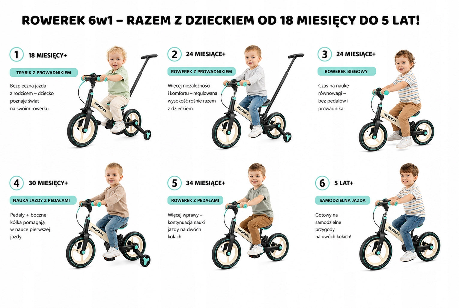 Children's bike running classic side wheels rider 12"6IN1 MESERRA Manufacturer code 6w1 black 325 B19