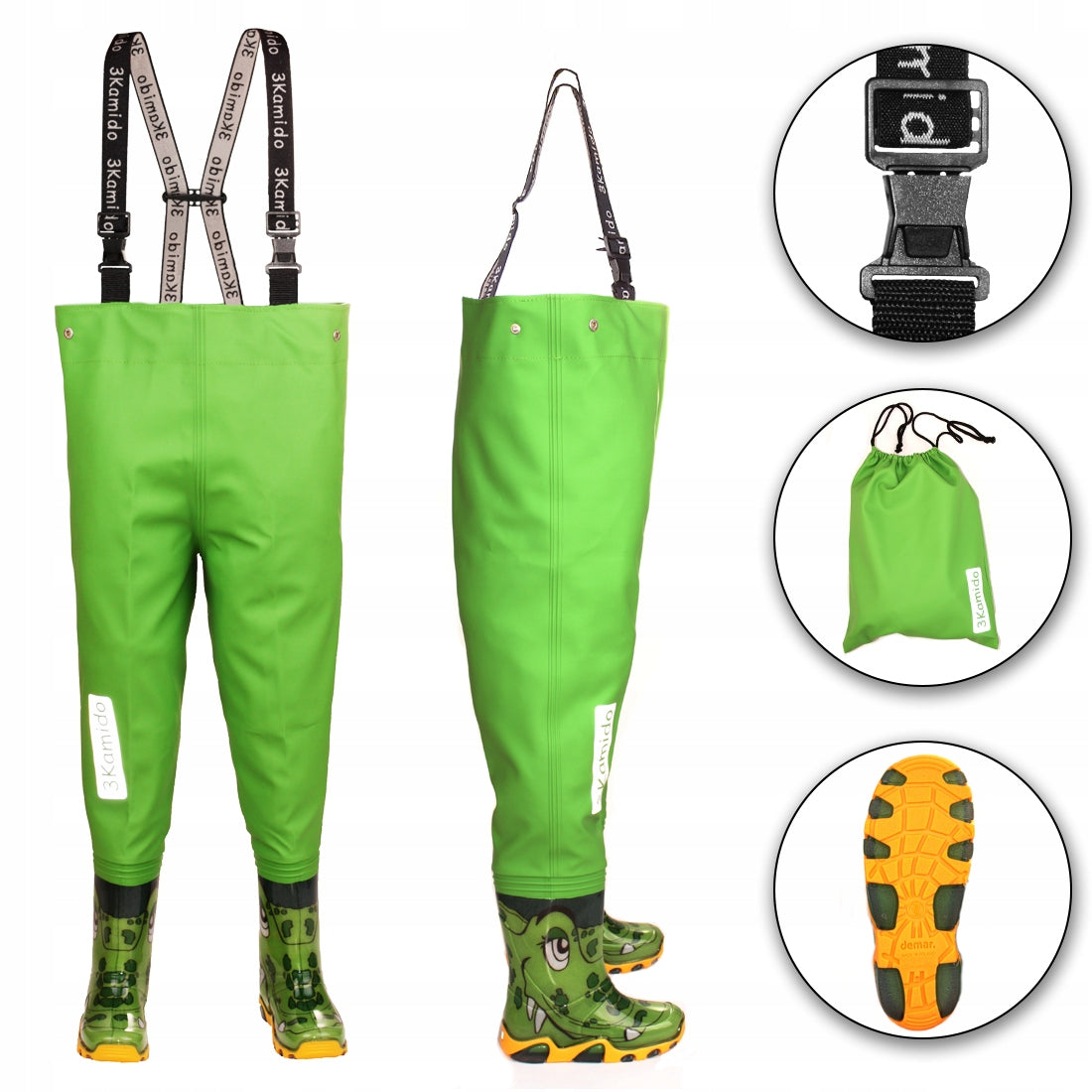 Children's bottoms 3Kamido, waders, waders - CROCODILES, green 32/33 Color green