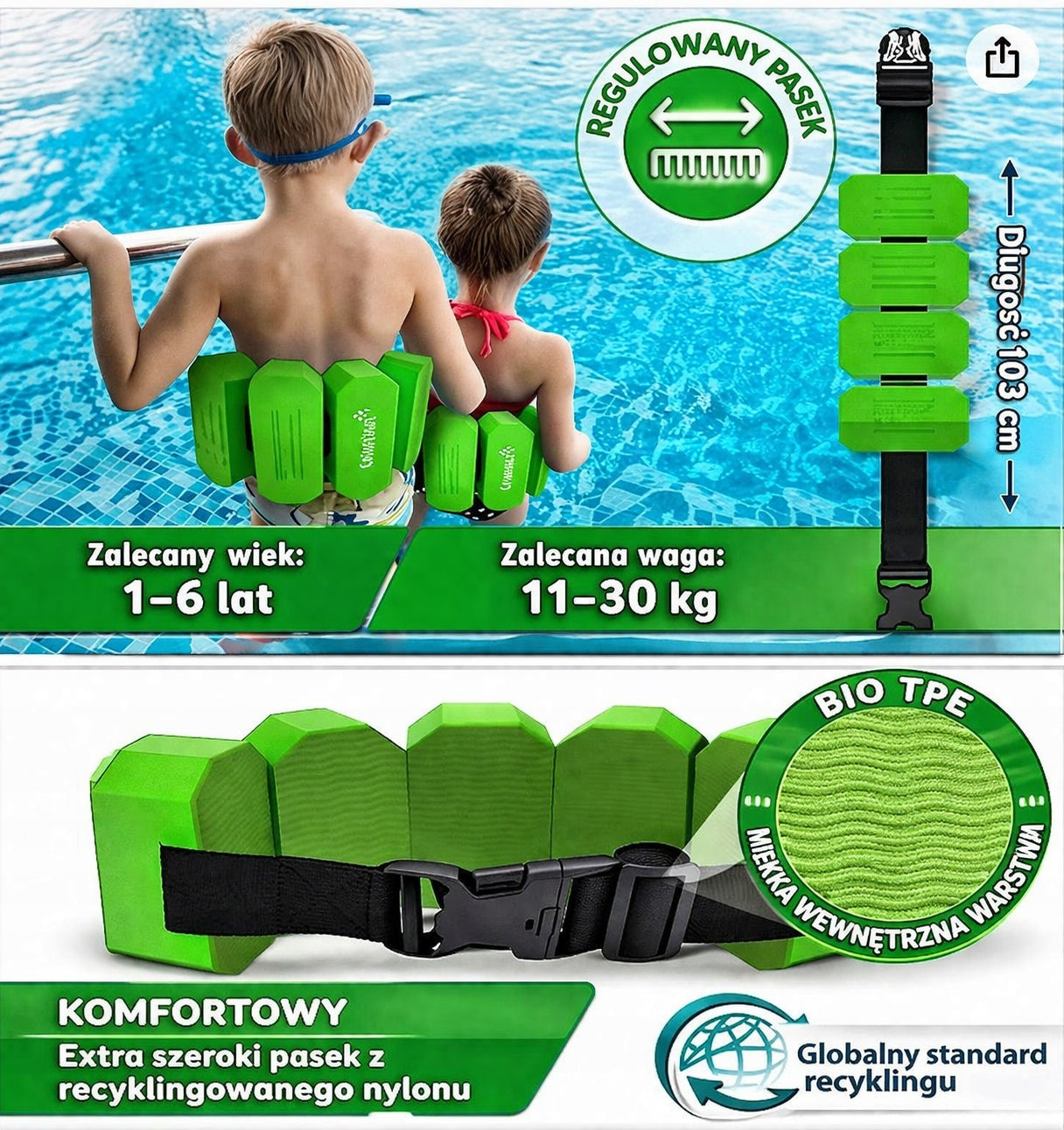 Children's buoyancy belt for swimming pool from 3 years 19-60 kg Grünflügel Brand no brand