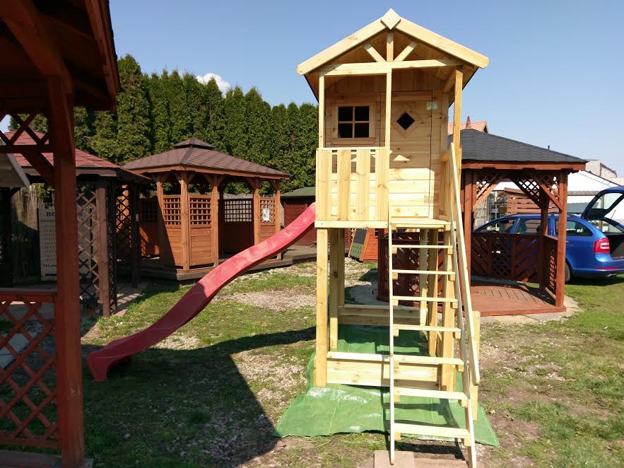 Children's cottage "KAROLEK" wooden square toys/ swing/slide Manufacturer code K/01