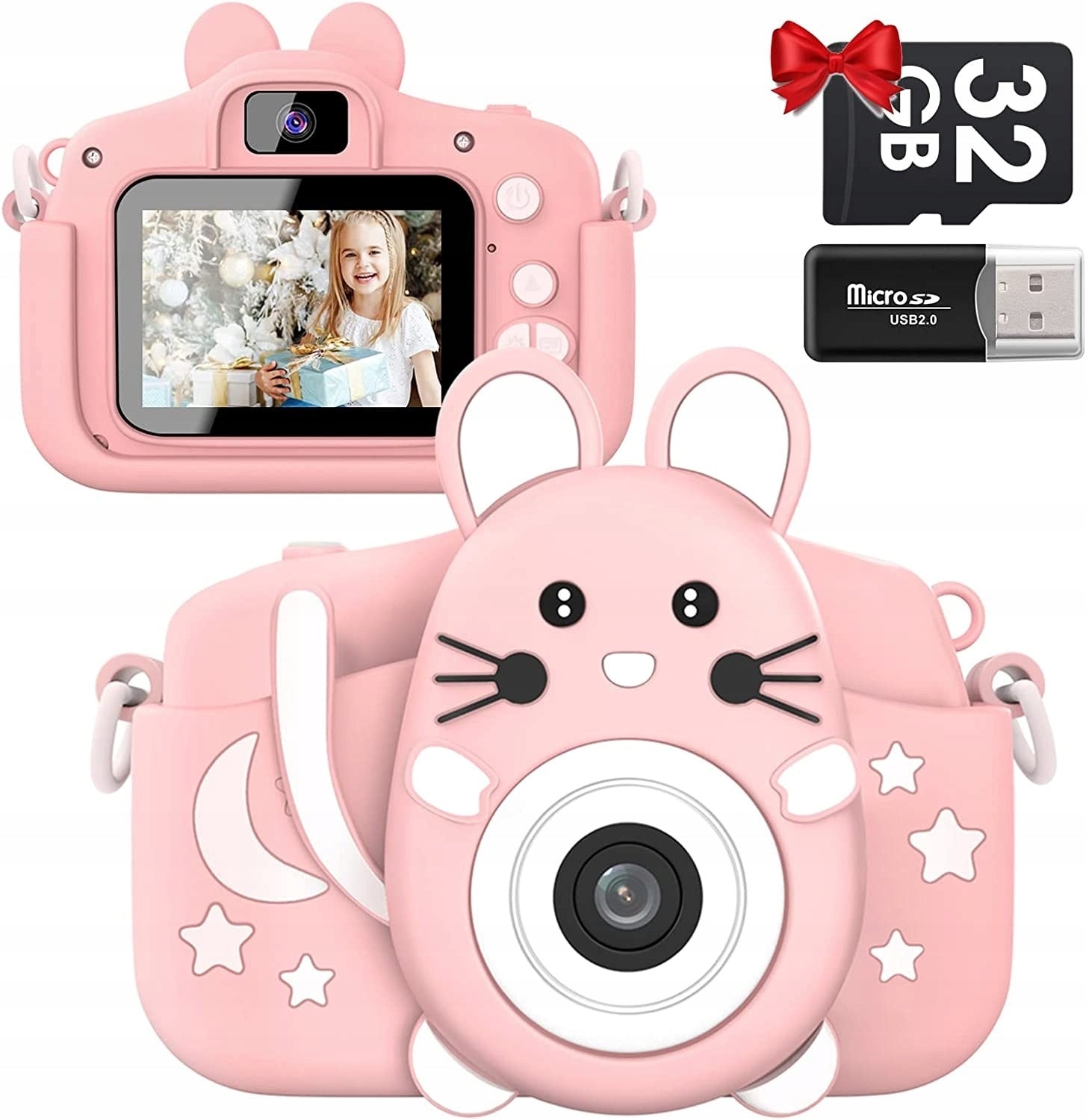 Children's digital camera GOFUNLY 1080P HD 20 MP SD CARD 32 GB pink