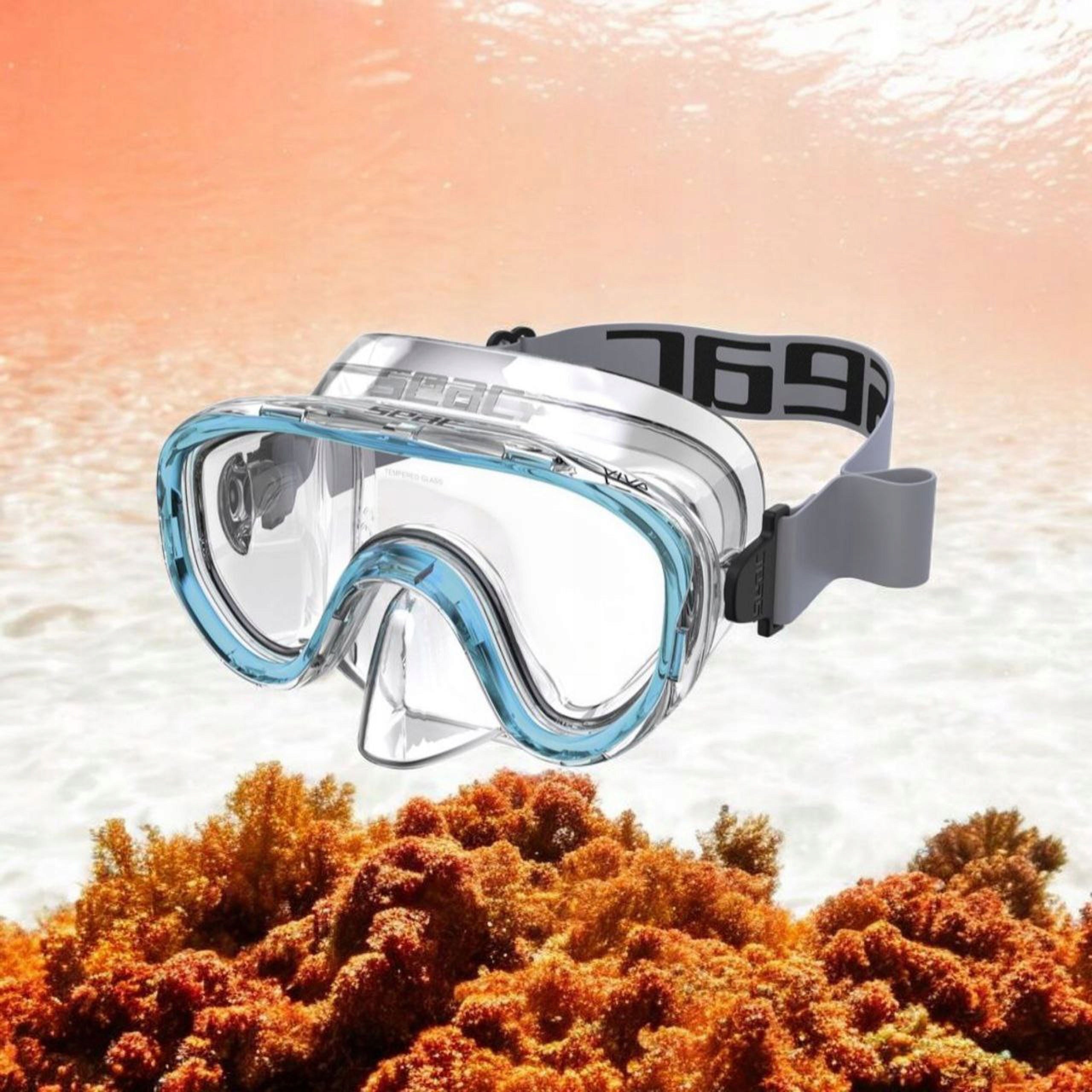 Children's diving mask SEAC VIVA calendered strap grey sky frame Color blue