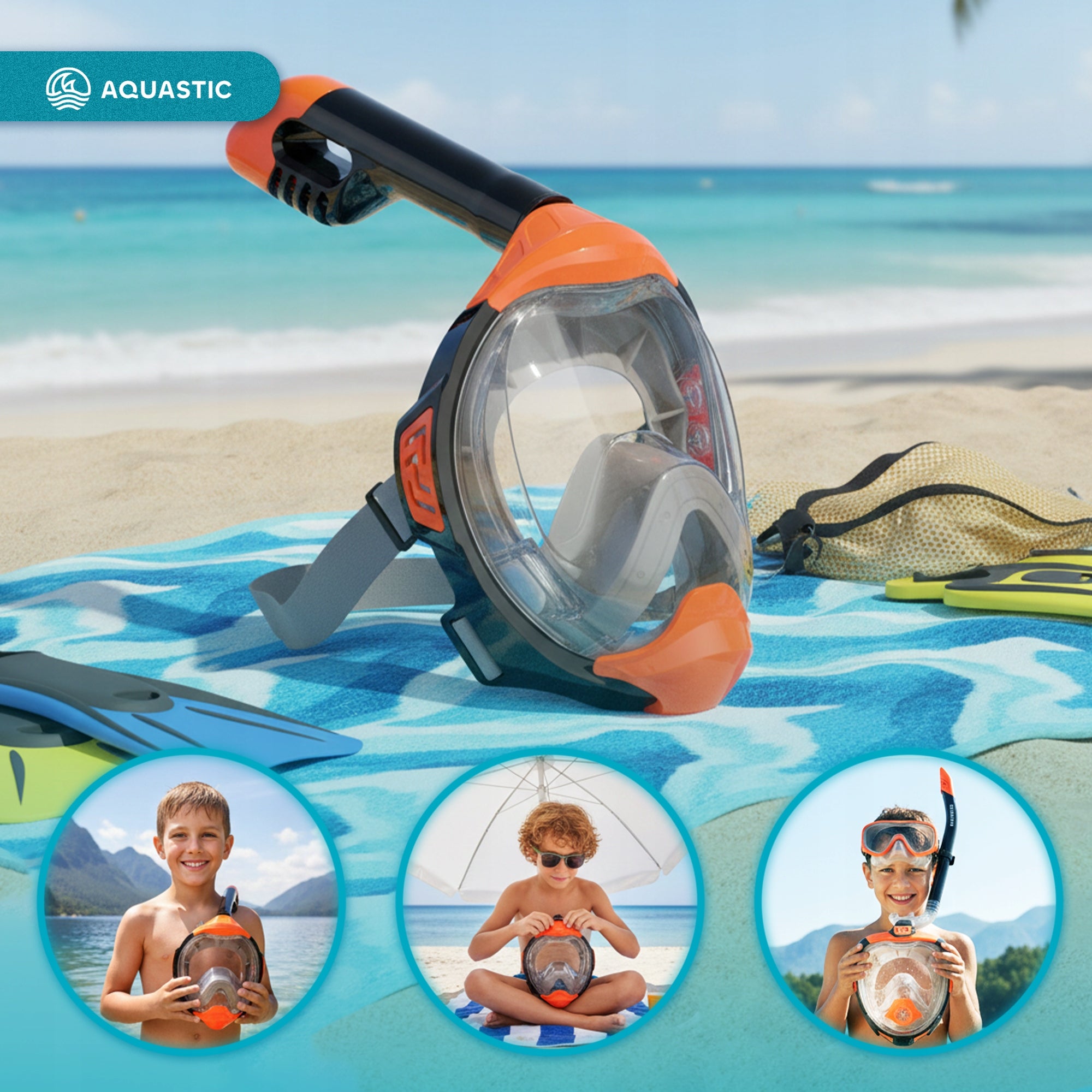 Children's diving mask SNORKELING AQUASTIC KAI JR XS with TUBE Gender boy