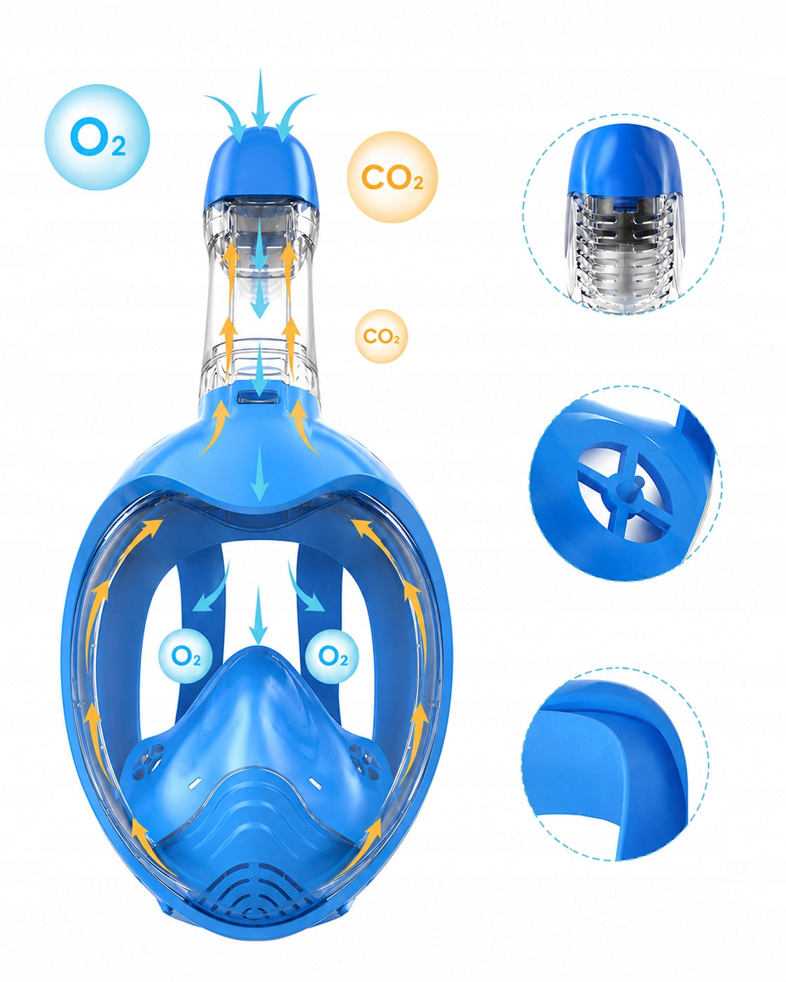Children's diving mask full face 180° anti fog children 3-8 years Model GBSN01-BE-XS