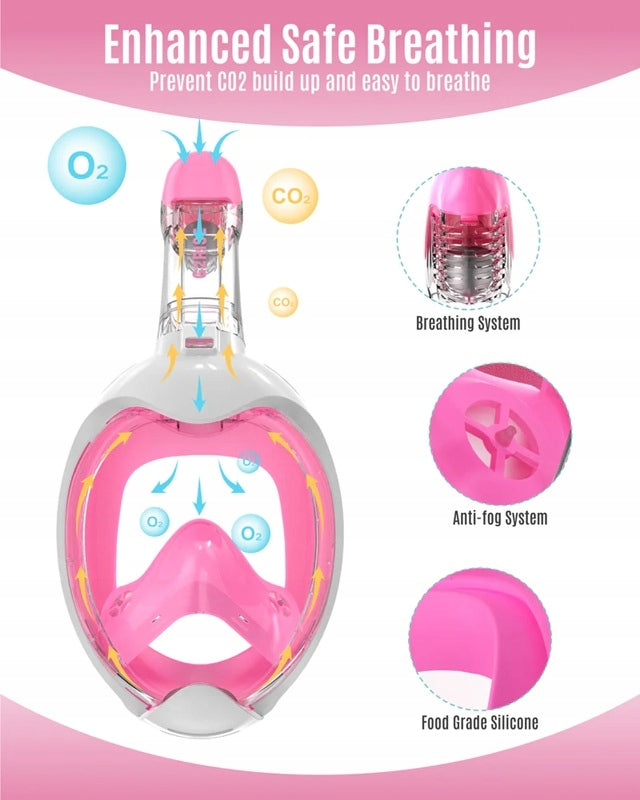 Children's diving mask, full face, with tube G2RISE pink white Color purple