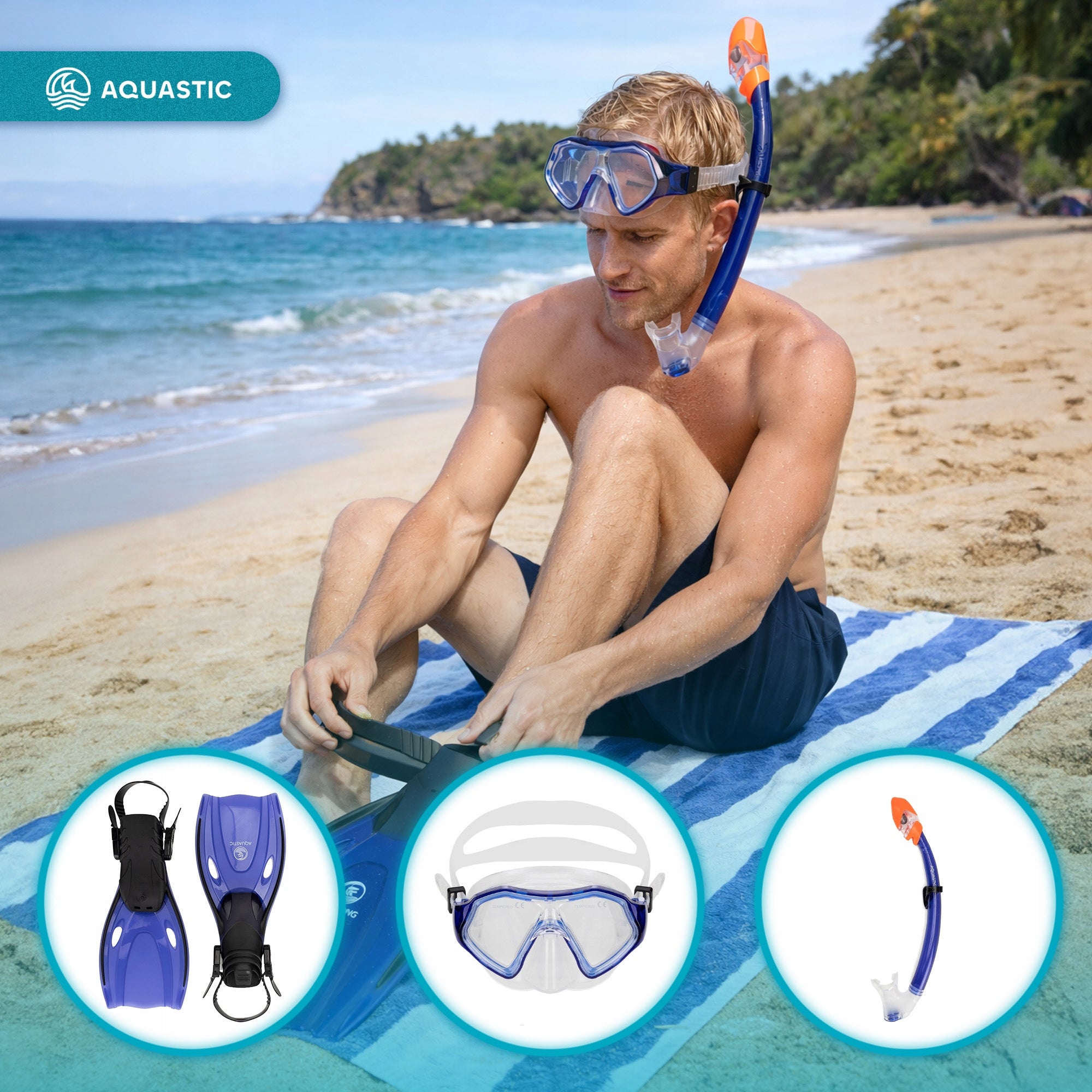 Children's diving set SNORKELING AQUASTIC MASK SNORKEL FIN 27/32 Set components snorkel mask fins