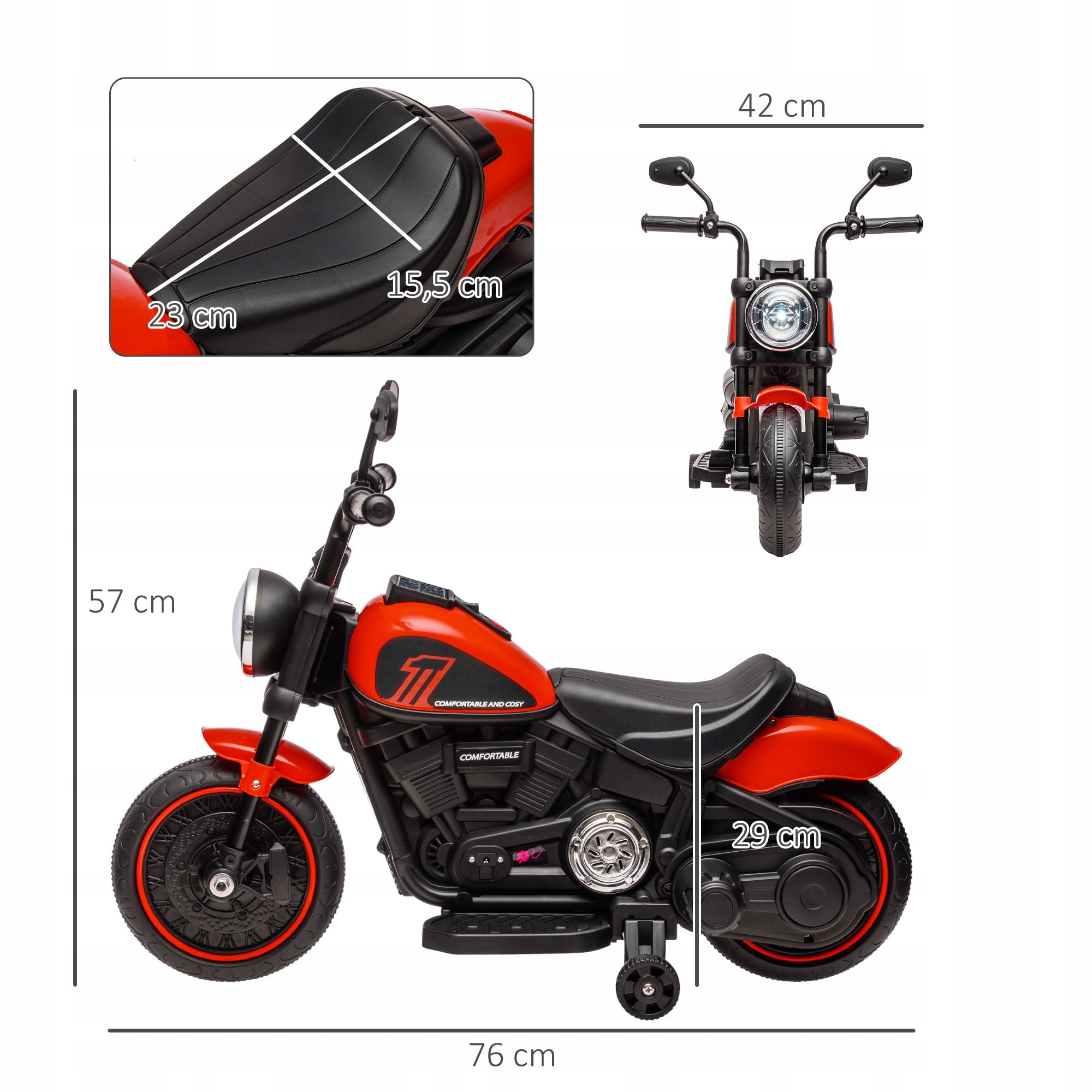 Children's electric motorcycle HOMCOM, red/black, 76x42x57 cm Maximum speed 3 km/h