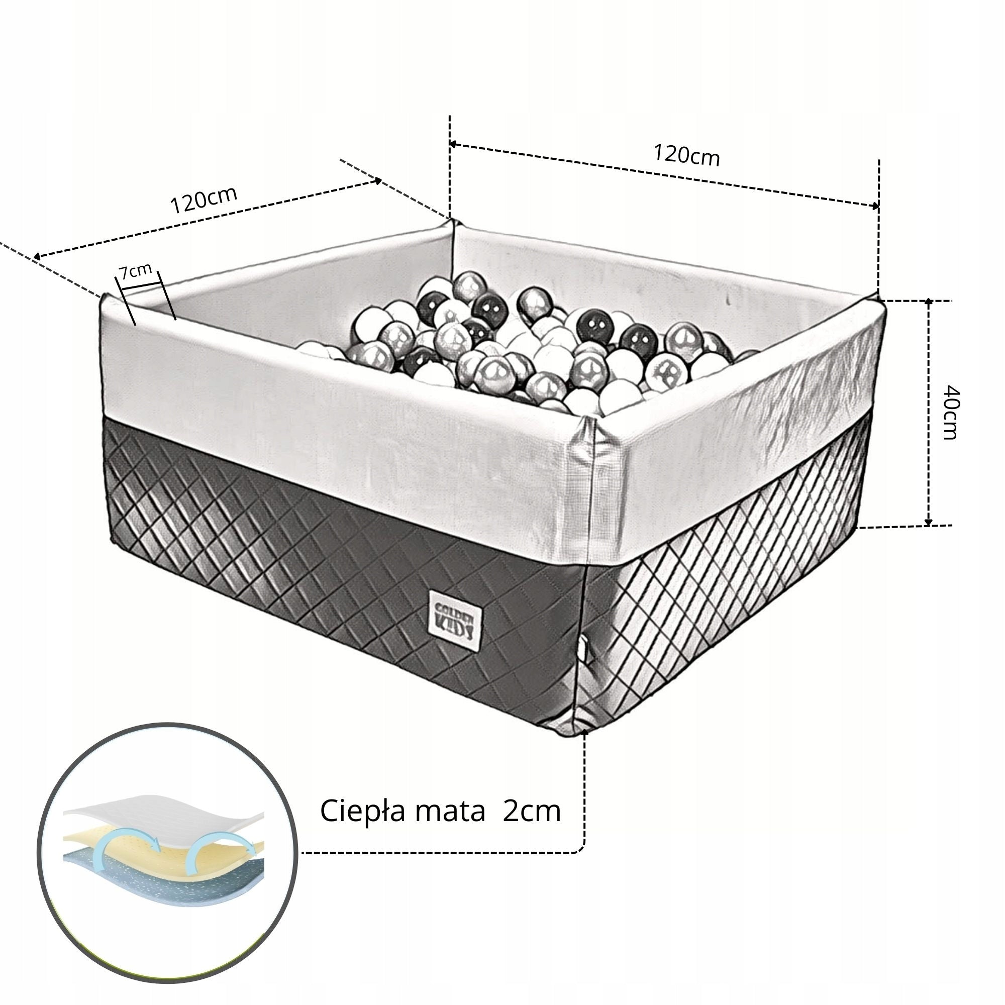 Children's foam pool ECO-VELVET 120x120x40 square toys +500 balls Manufacturer code 5904533618044