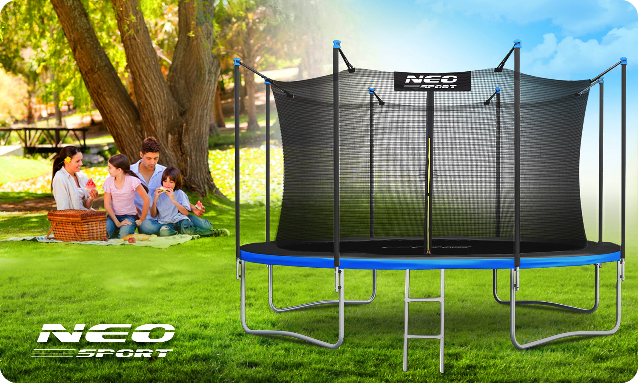 Children's garden trampoline 374cm 12ft + LADDER INNER MESH Net height 180 cm