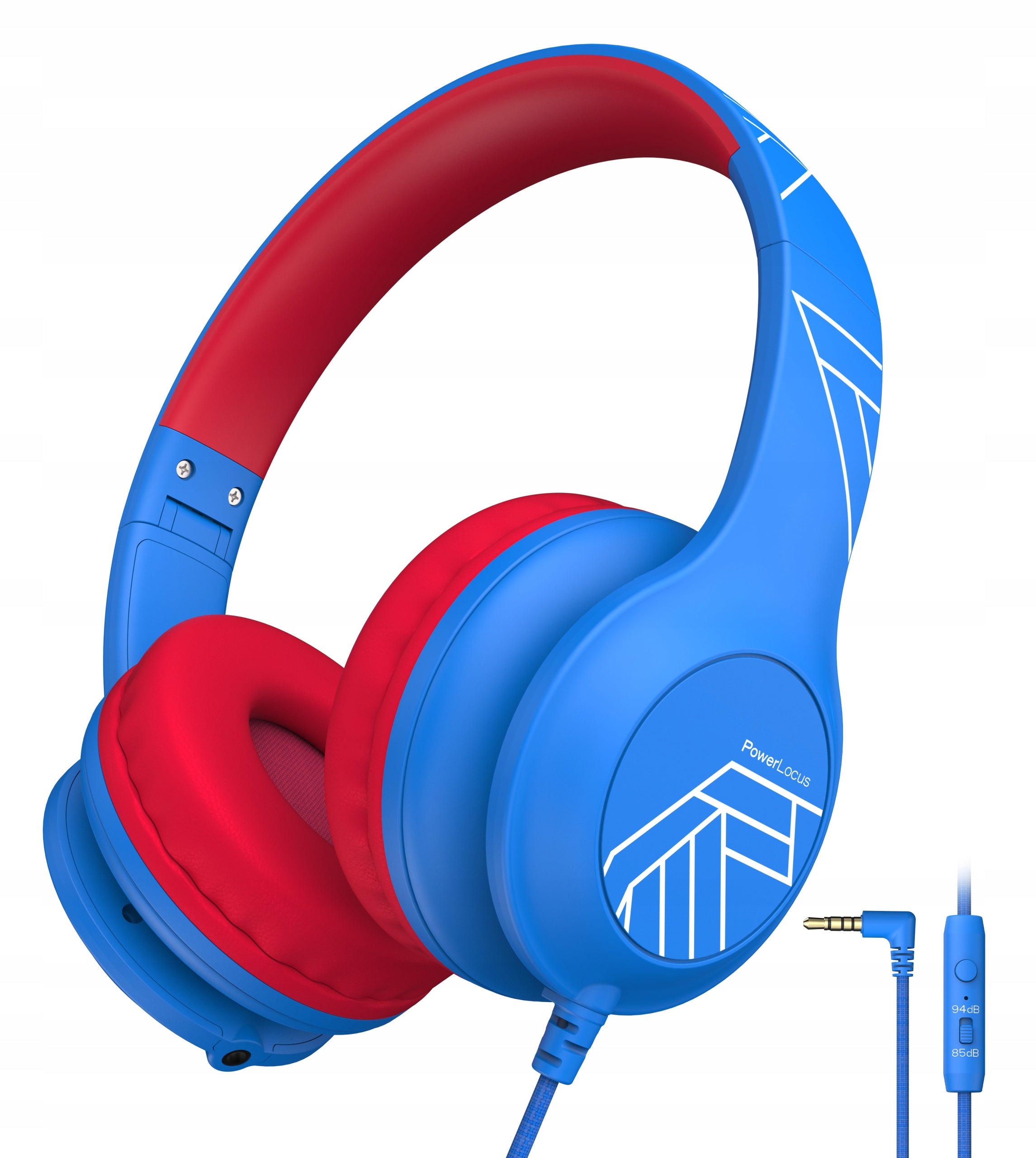 Children's headphones wired PowerLocus PLED Kids blue red