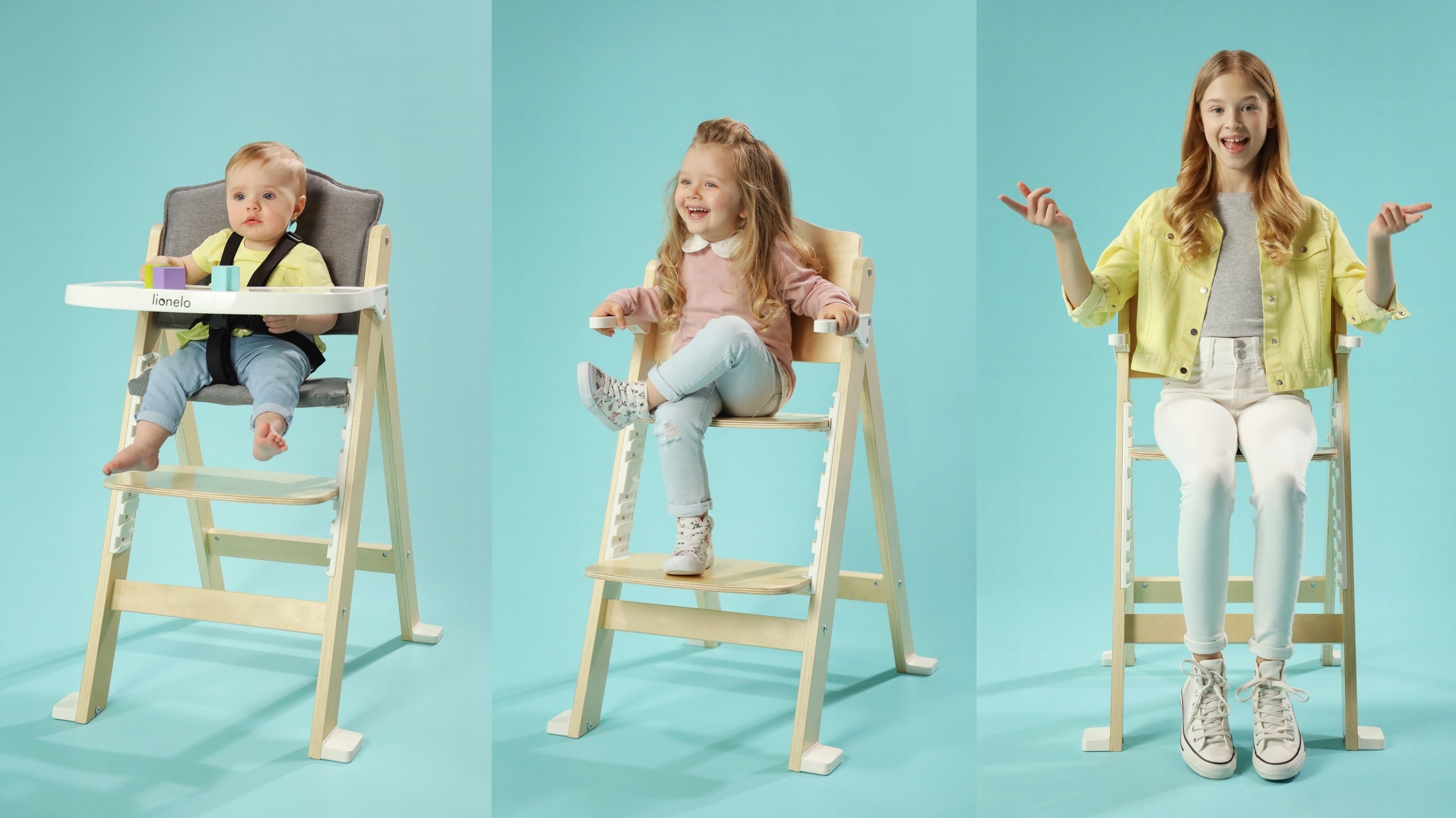 Children's high chair 3in1 wooden + tray 40kg Lionelo Floris Color white