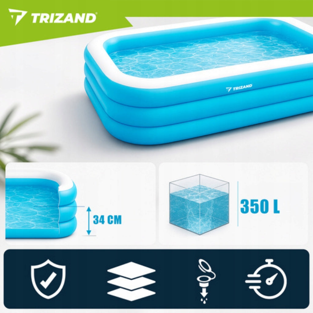 Children's inflatable garden pool family for summer holiday 185x130x50cm Brand Trizand