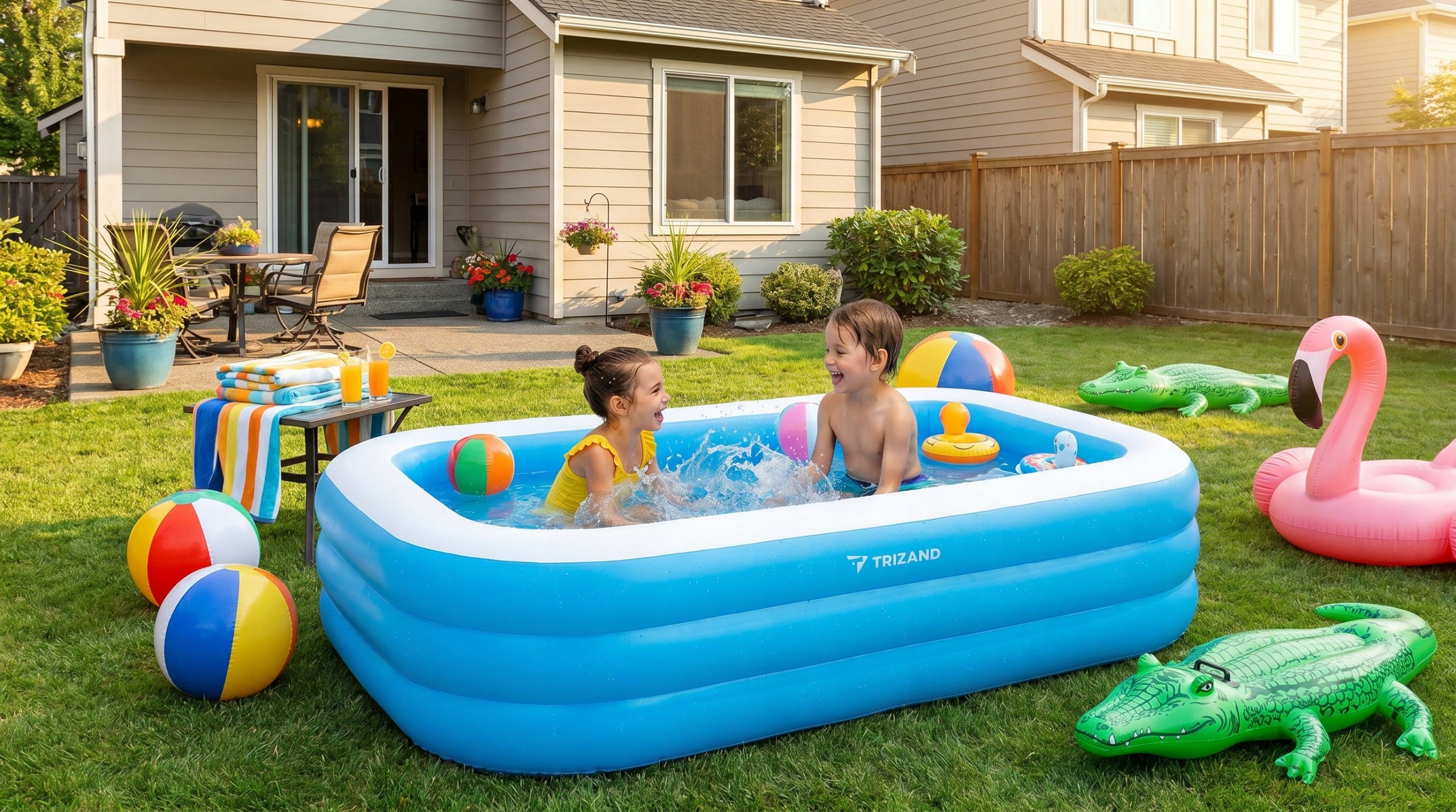 Children's inflatable garden pool family for summer holiday 185x130x50cm Product width 130 cm