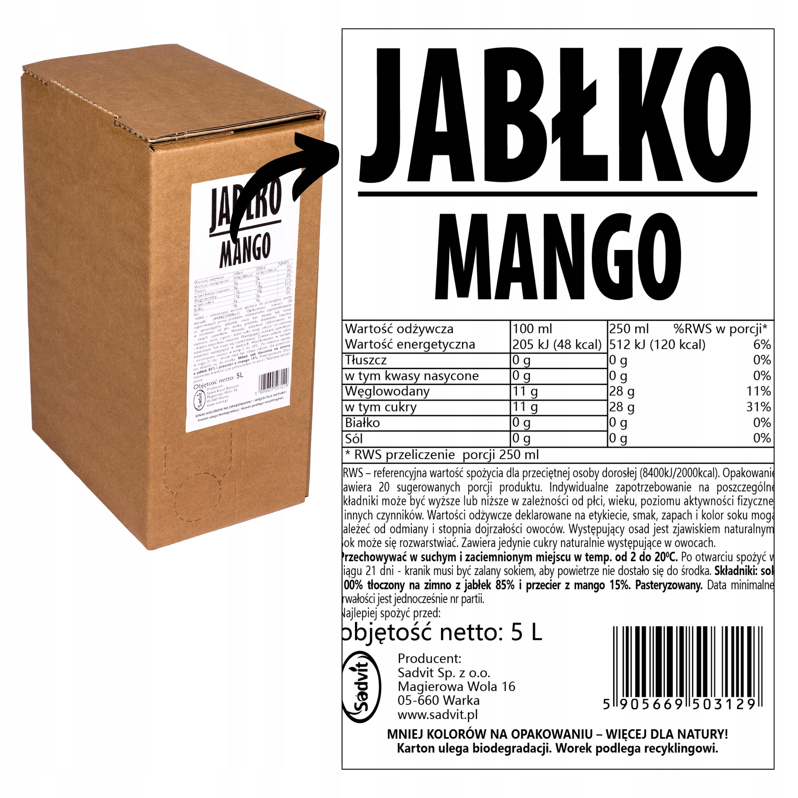 Children's juice natural mango apple 100% 5L for sodastream saturator Brand Sadvit