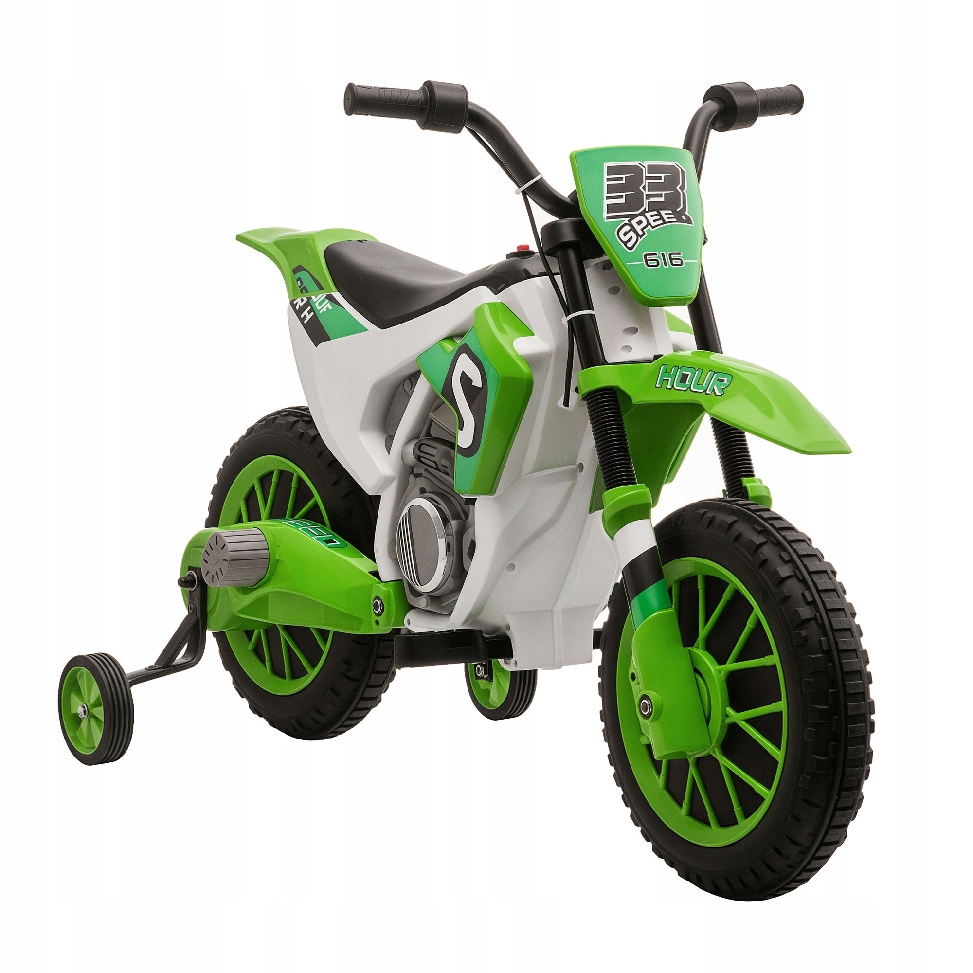 Children's motorcycle, electric, driving time 45 min, with side wheels