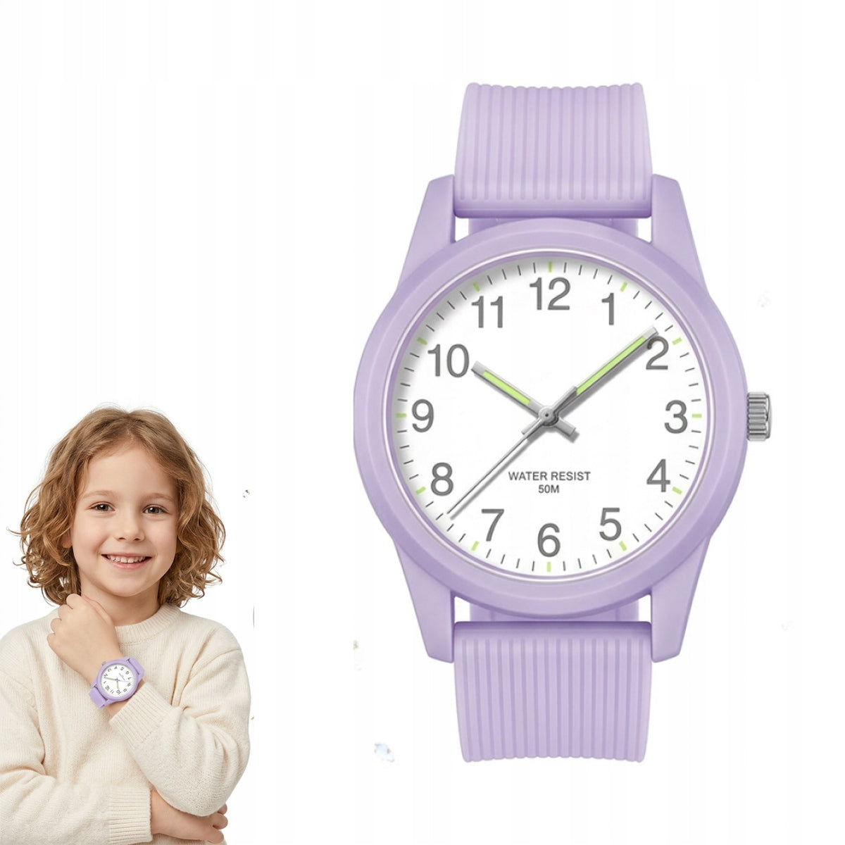 Children's quartz watch 50m waterproof – clear dial,soft strap