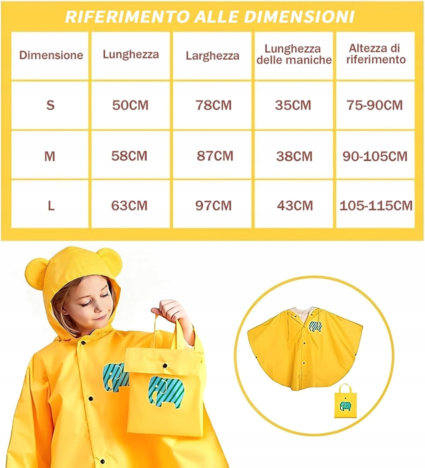 Children's raincoat yellow size m light with hood long Brand no brand