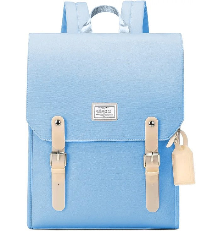 Children's school backpack with compartments fastened blue
