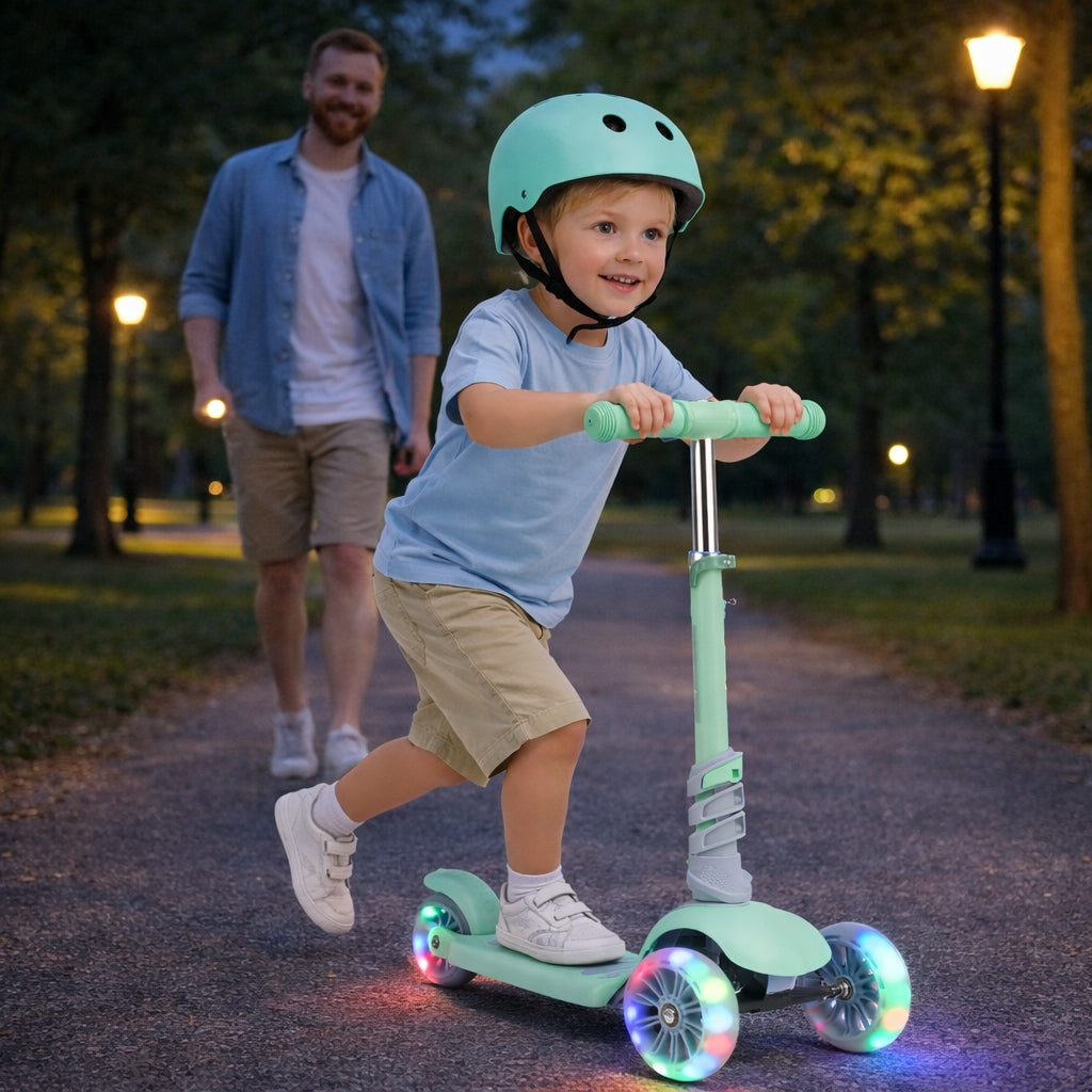 Children's scooter 2in1 with saddle adjustable + LED helmet 3 balance wheels Brake yes
