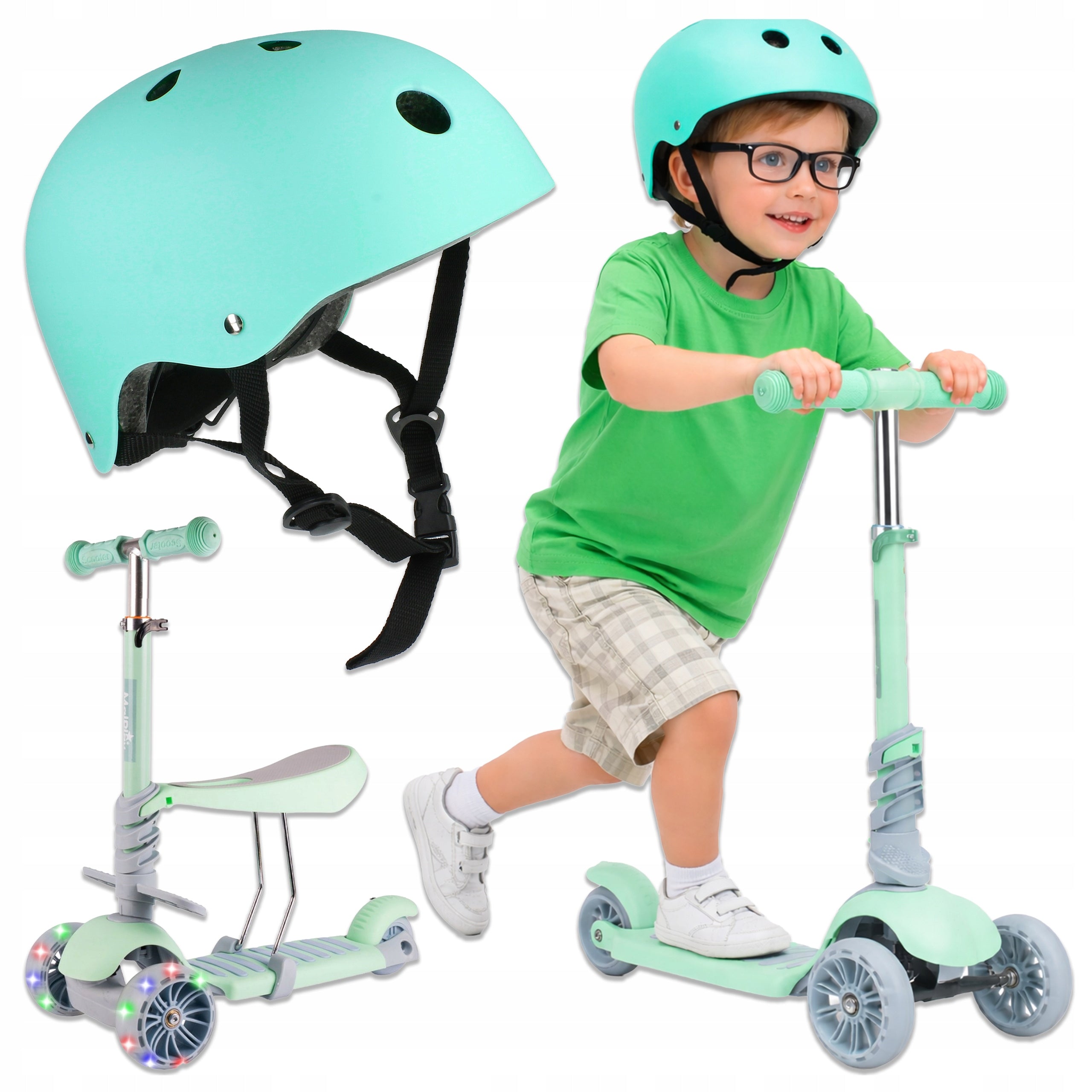 Children's scooter 2in1 with saddle adjustable + LED helmet 3 balance wheels Packaging status original