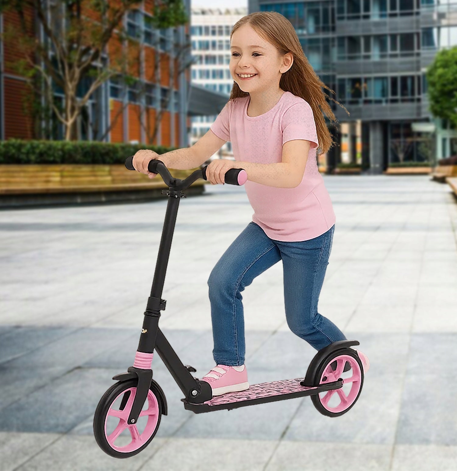 Children's scooter CITY Folding Adjustable with Shock Absorption Brake Color pink